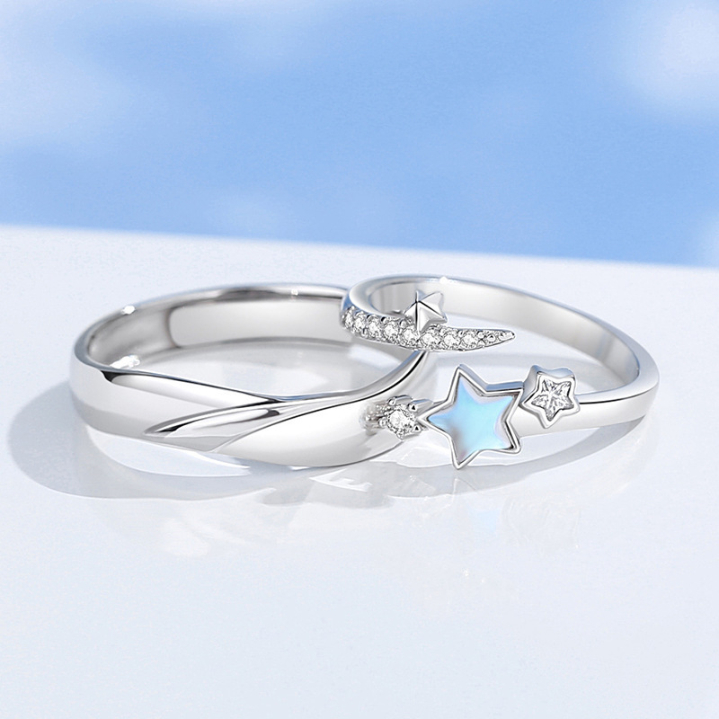 925 sterling silver meteor trajectory couple rings, original niche design, simple micro-paved cubic zirconia open ring