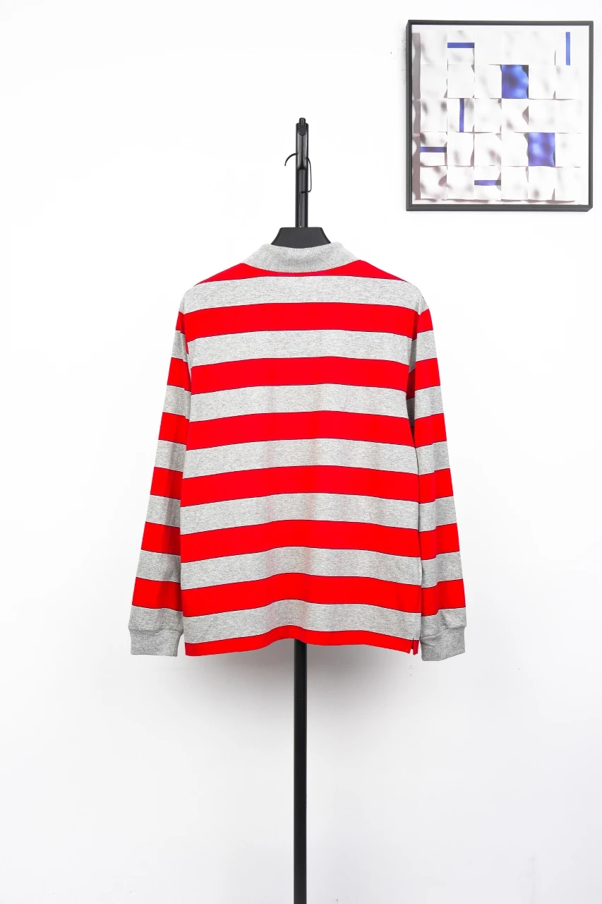 Miu Miu Red Grey Stripe Logo Long Sleeve Polo Shirt product photo from LabelPicks