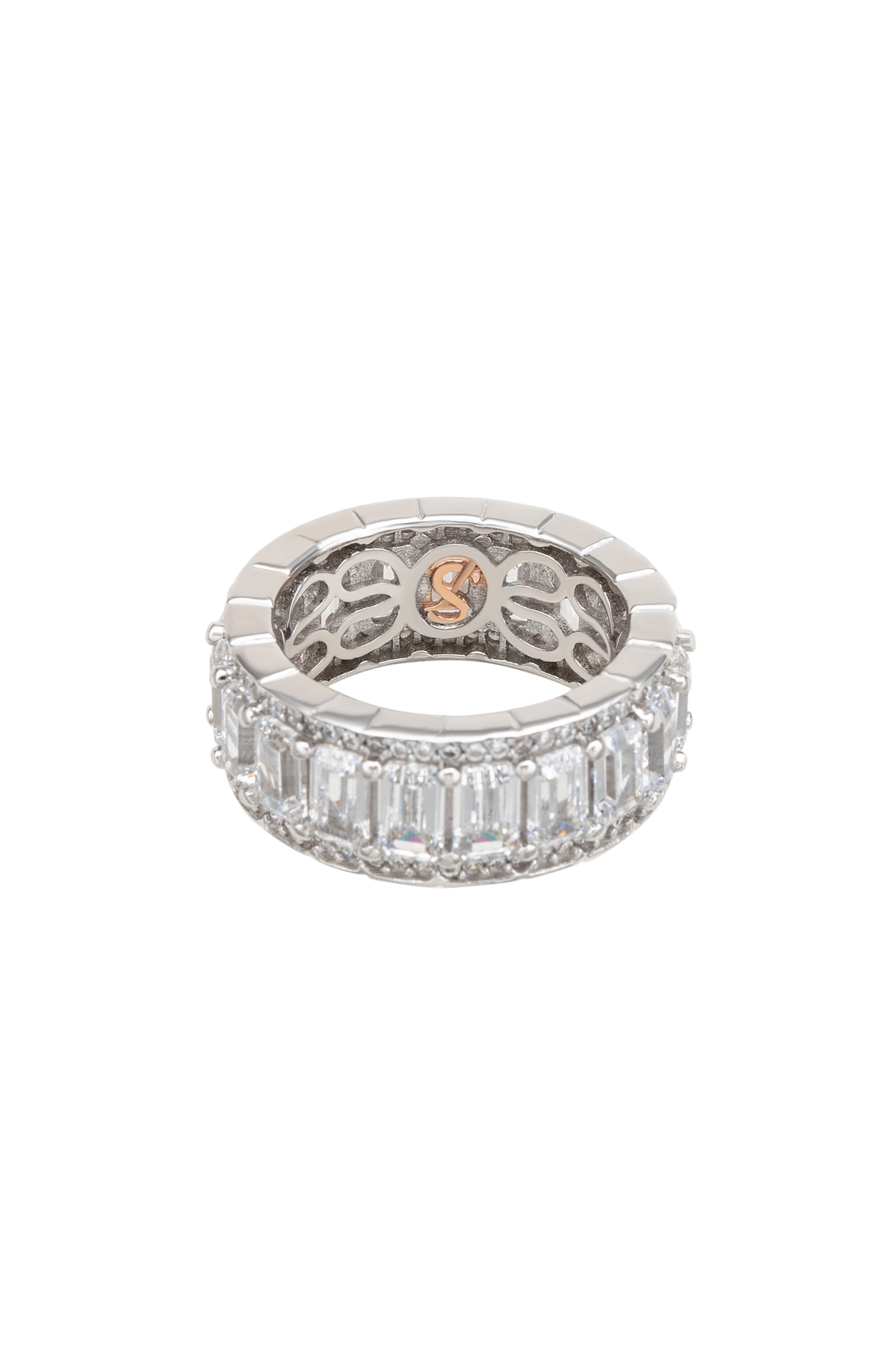 SUZY LEVIAN Sterling Silver Emerald Cut CZ Eternity Band Ring