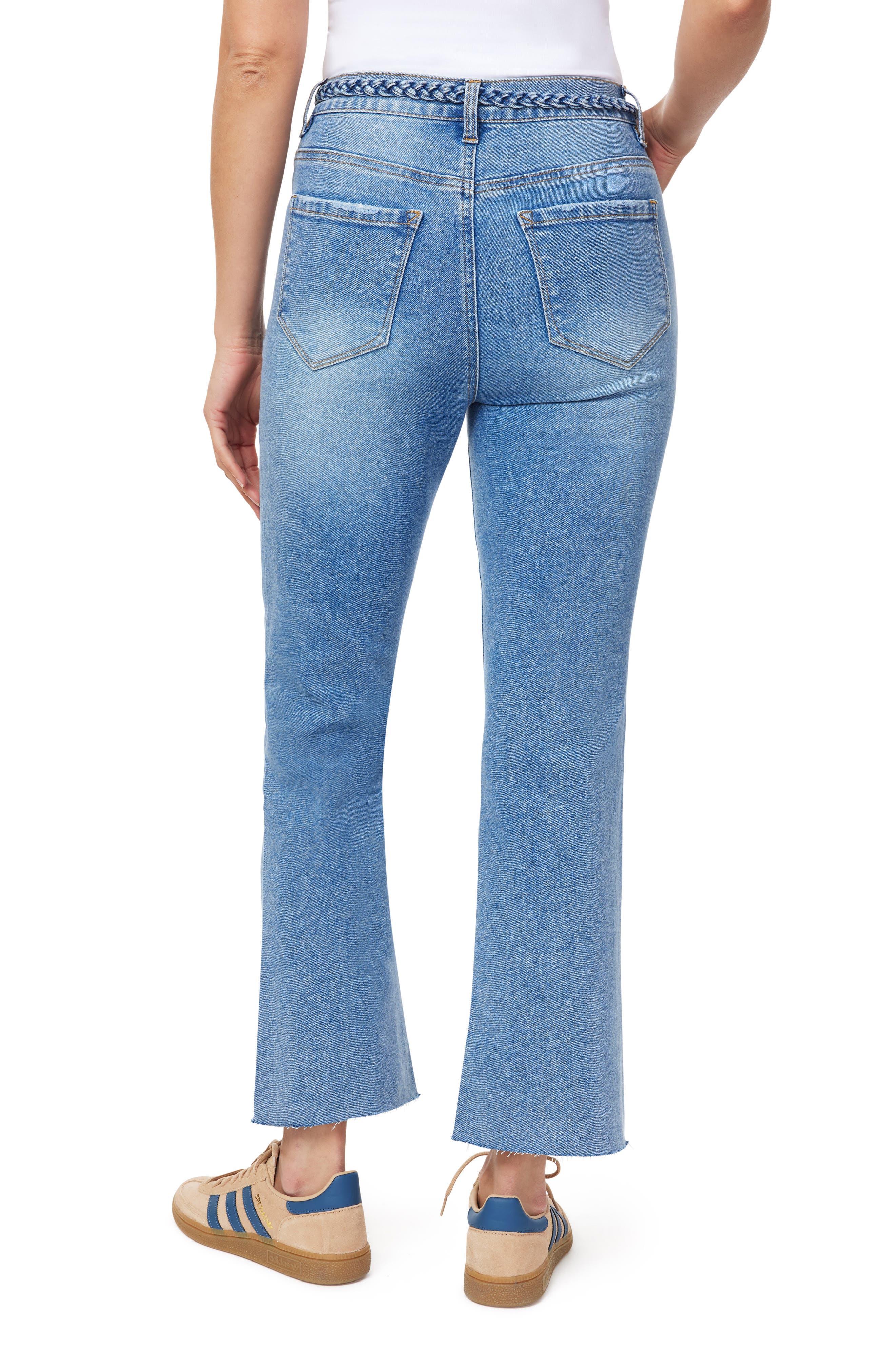 Kensie High Waist Belted Flare Leg Cropped Jeans