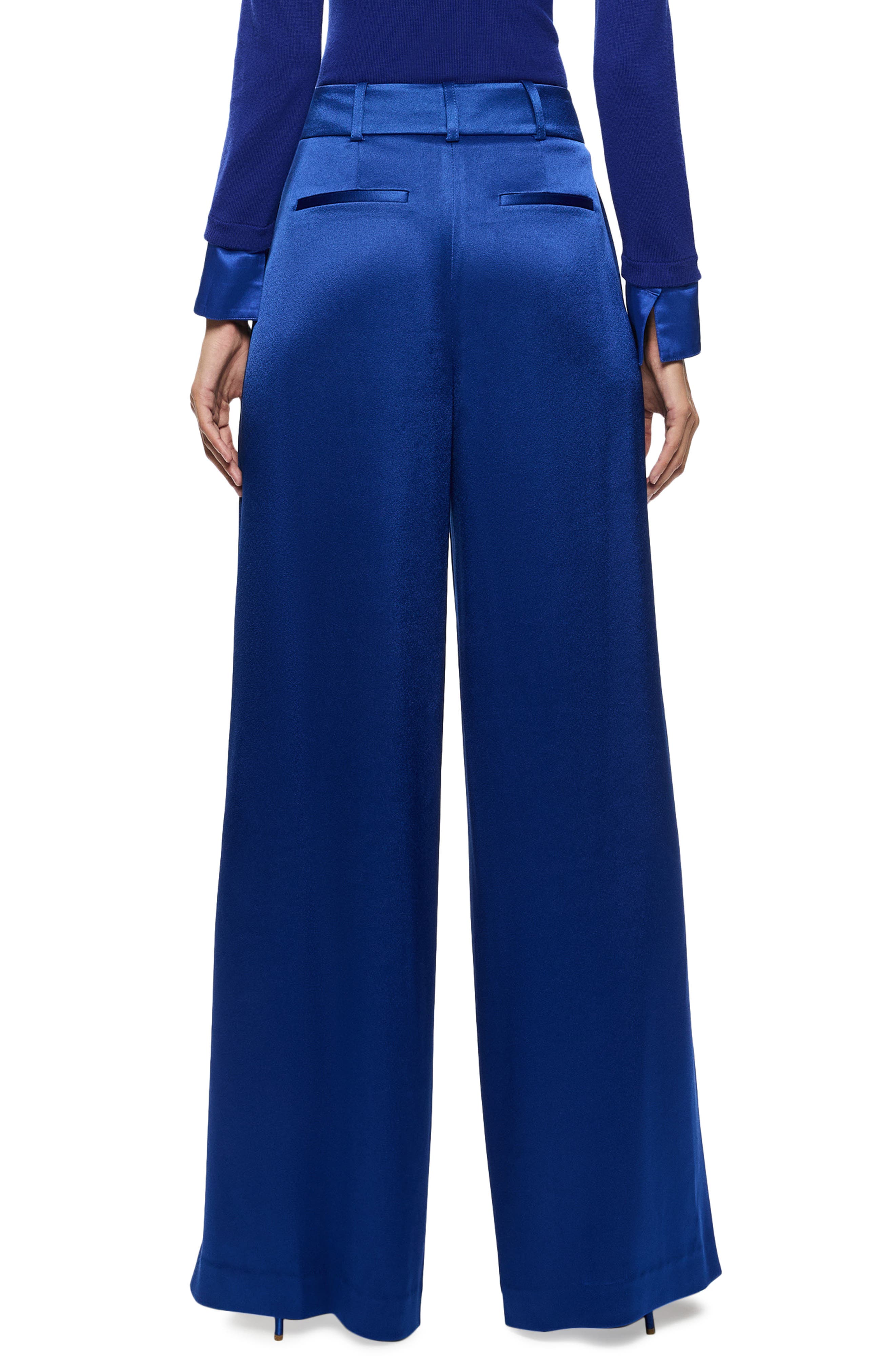 Alice + Olivia Simon Pleated Wide Leg Satin Pants