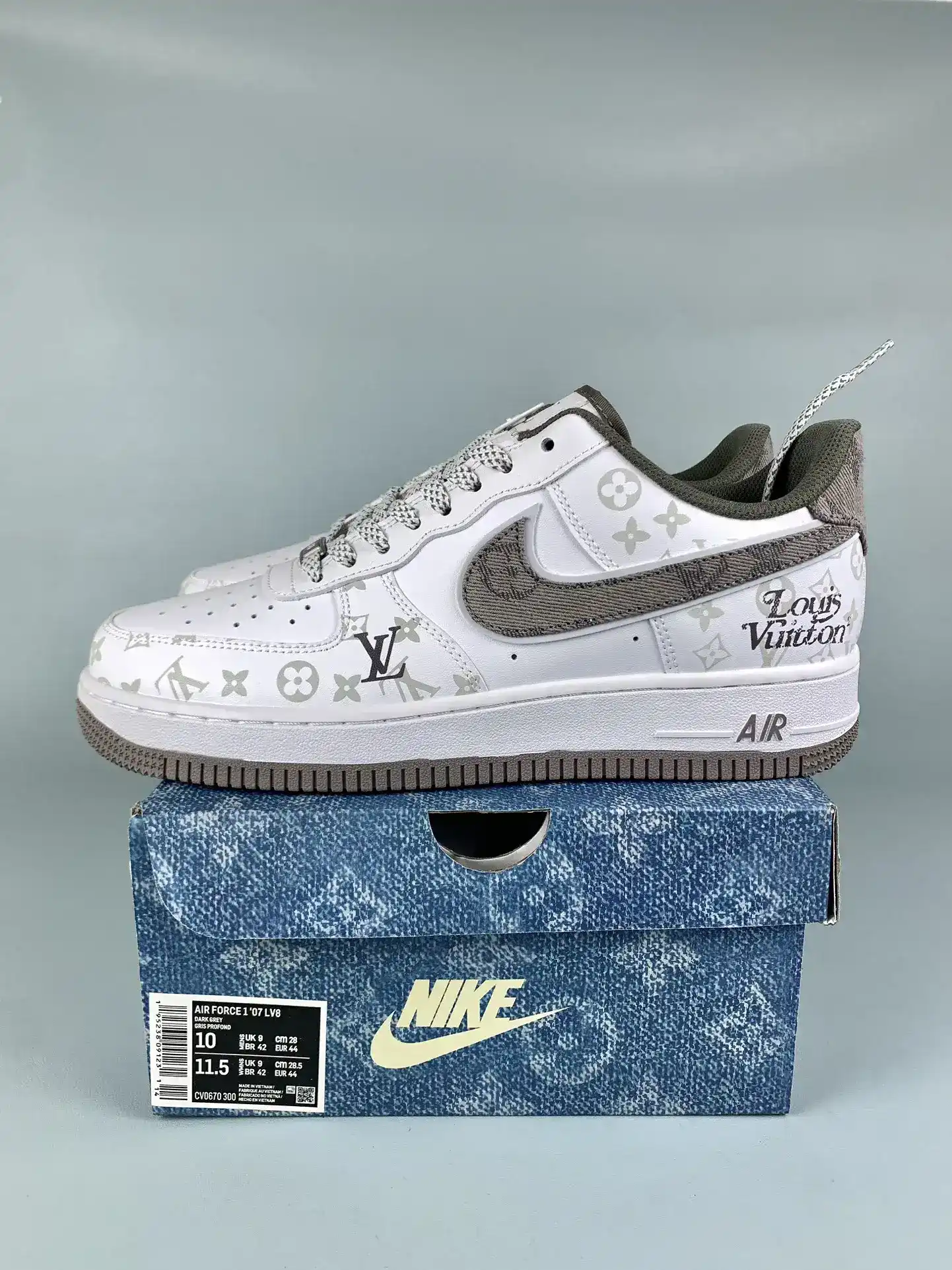 Louis Vuitton-Style Nike Air Force 1 Low - White, Grey and Brown product photo from LabelPicks