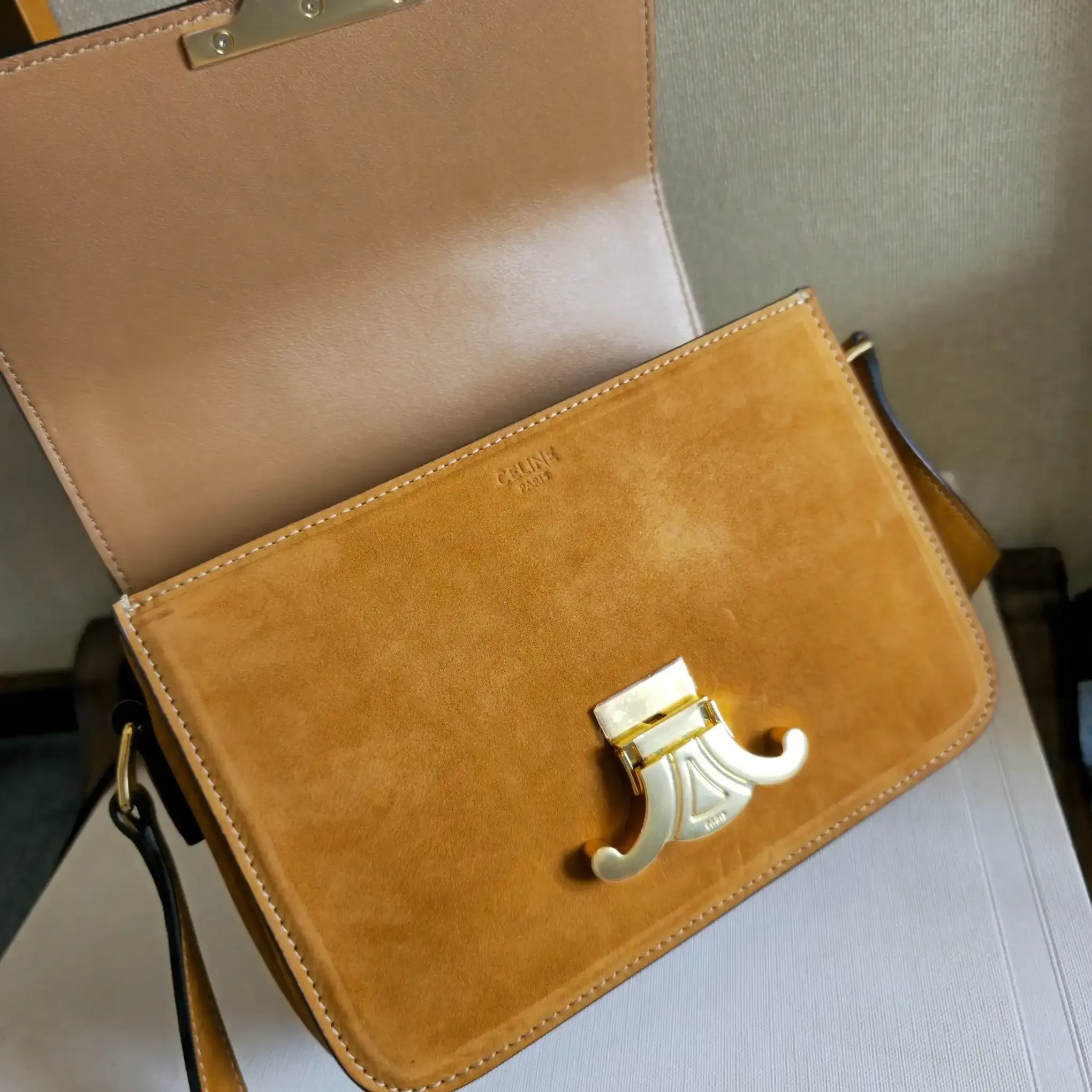 Celine Suede Leather Triomphe Crossbody Bag product photo from LabelPicks