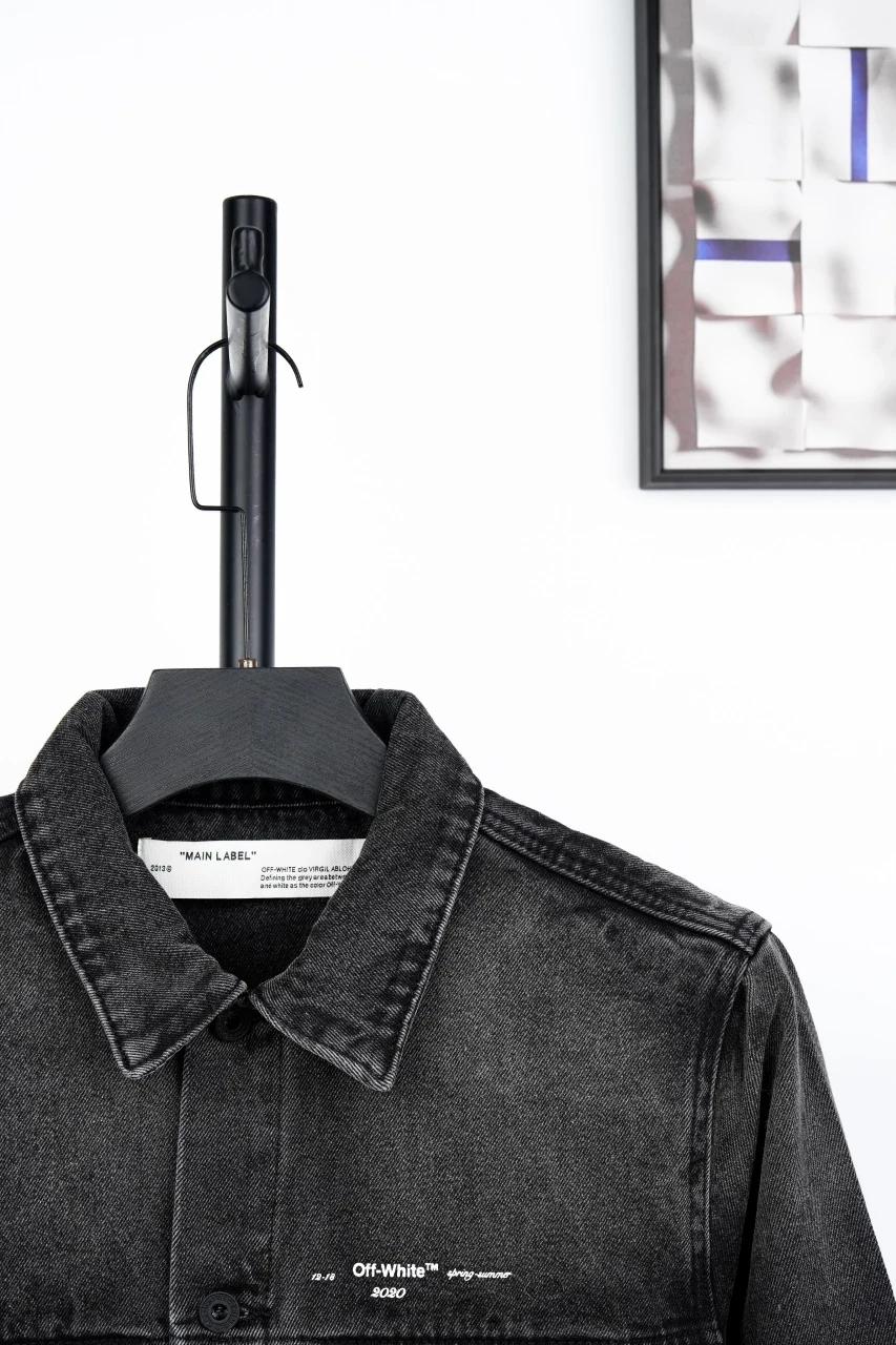 Off-White Black Washed Denim Jacket with Yellow Tape Arrows product photo from LabelPicks