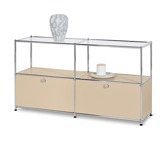 Sideboard Metall »CN3« mit 2 Klappen und Glasböden, beige