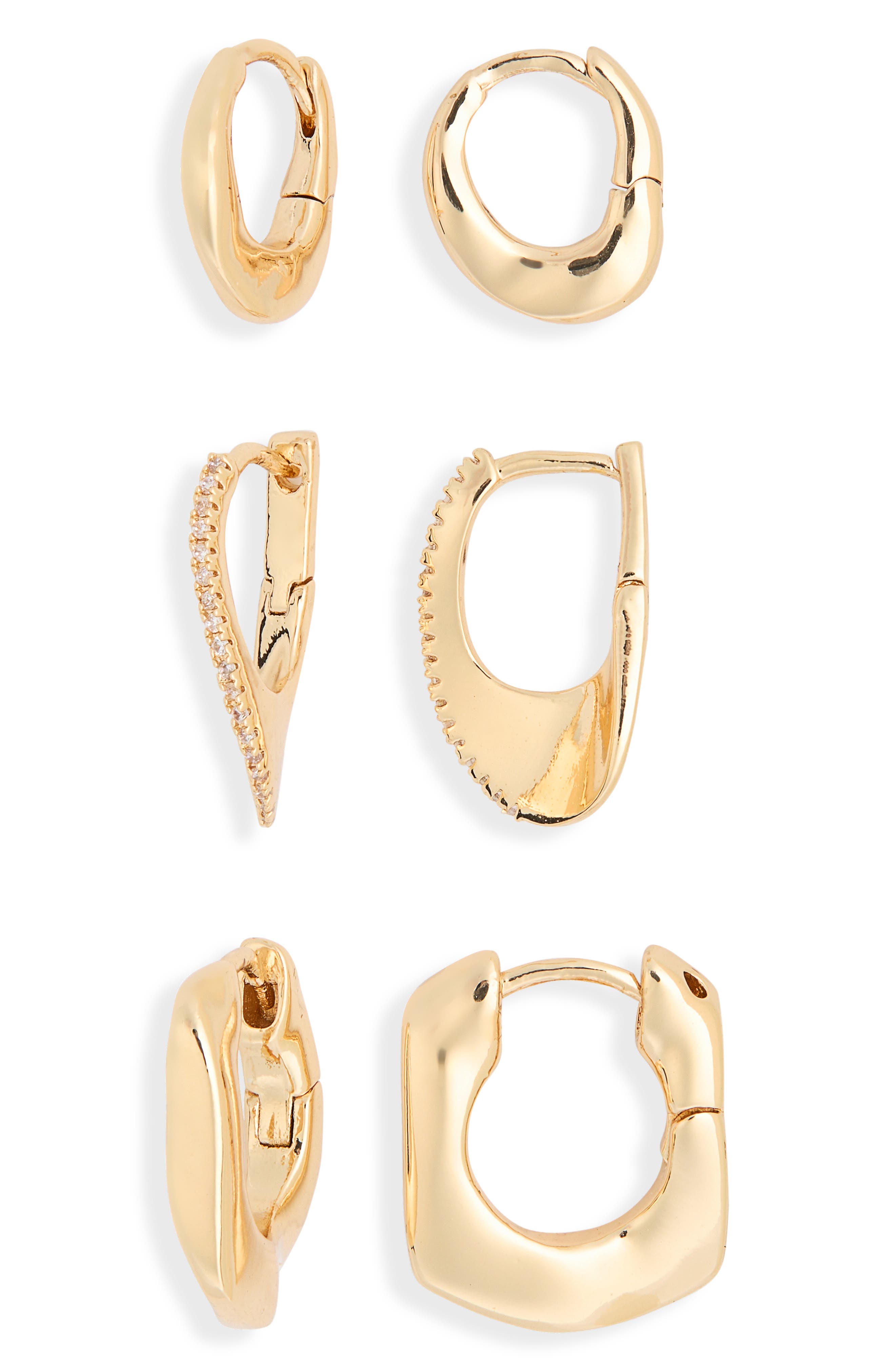 Leith Set of 3 Cubic Zirconia Wavy Huggie Hoop Earrings