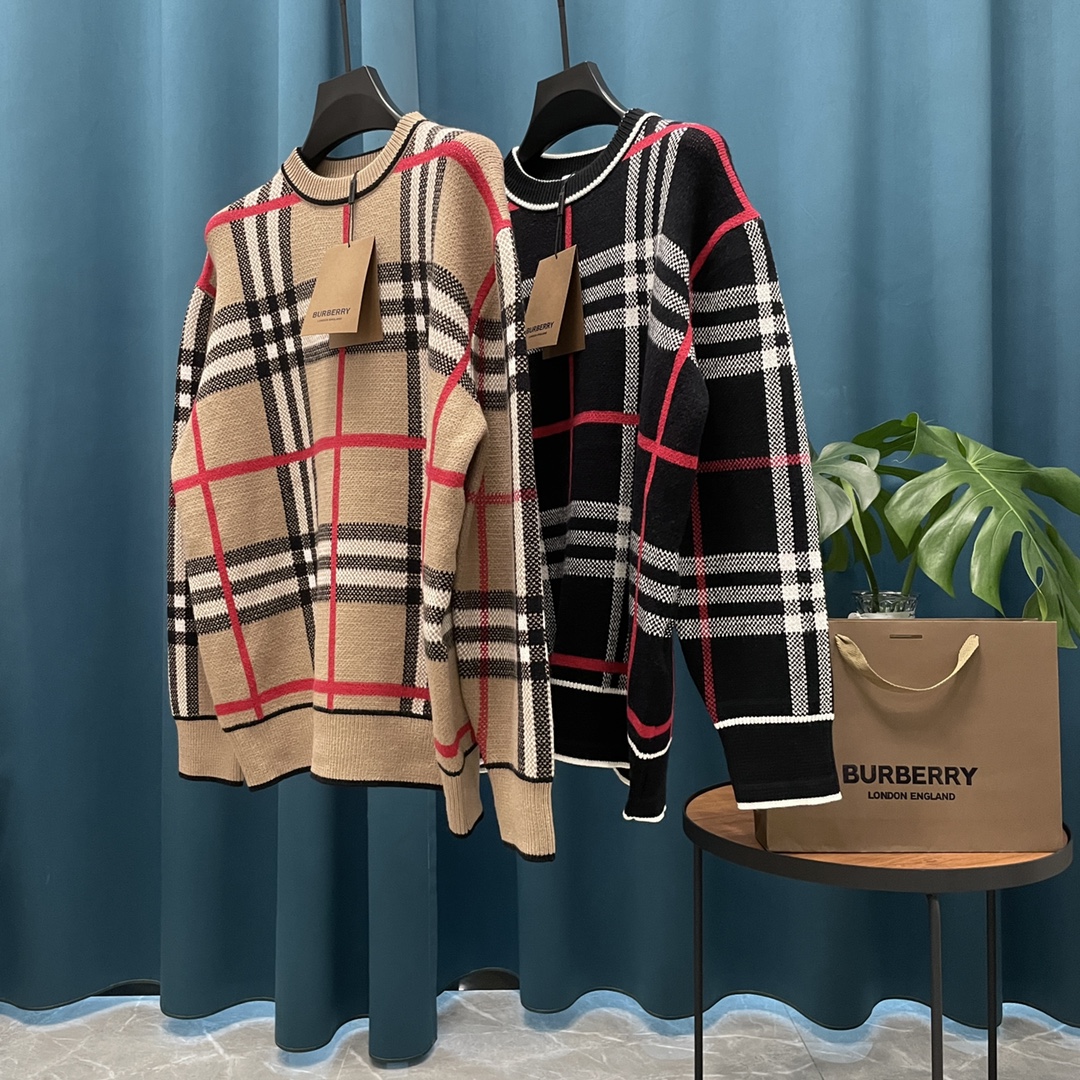Plaid Jacquard Long Sleeve Knitted Sweater