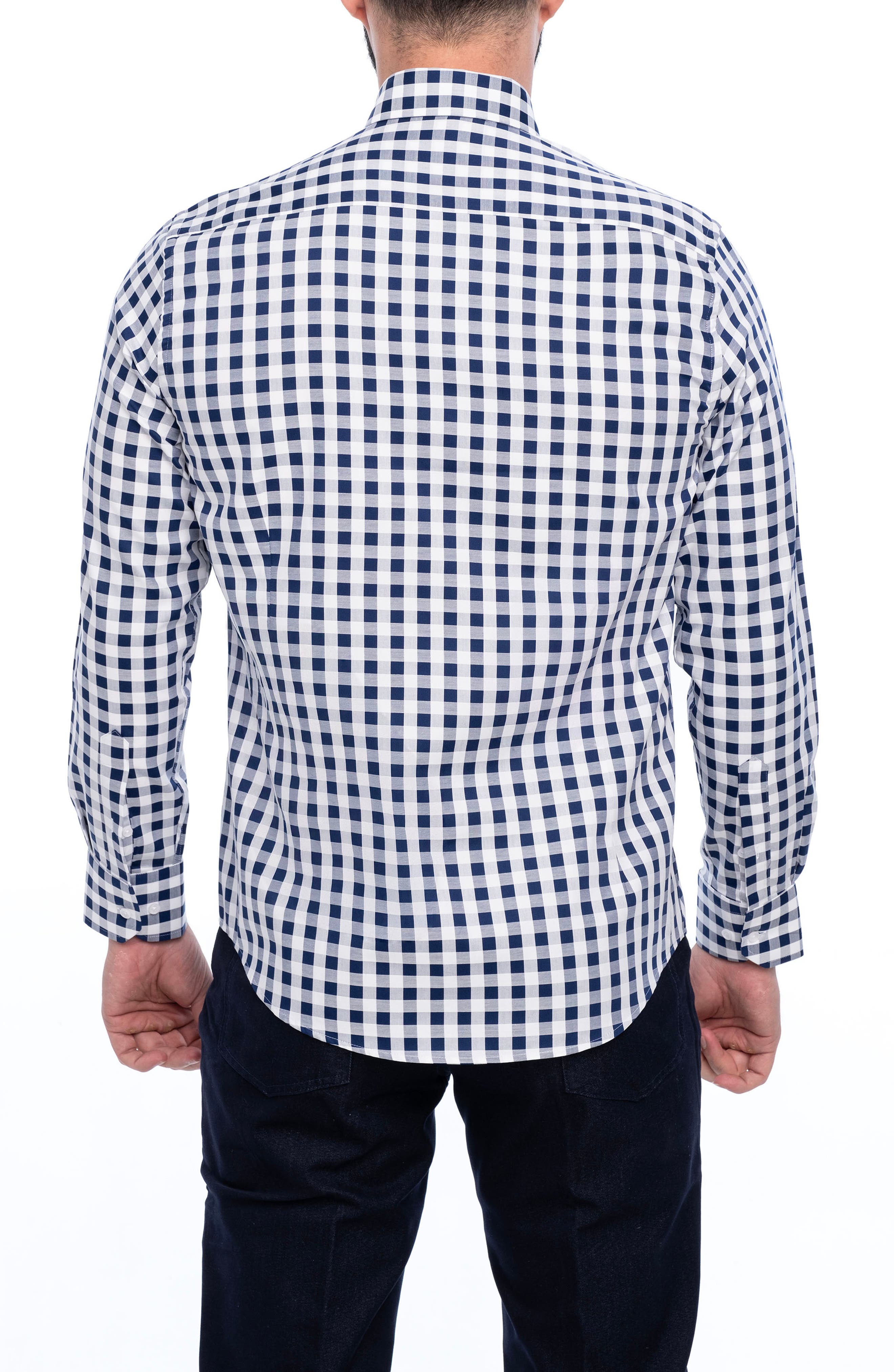 VELLAPAIS Gingham Cotton Slim Fit Button Down Shirt