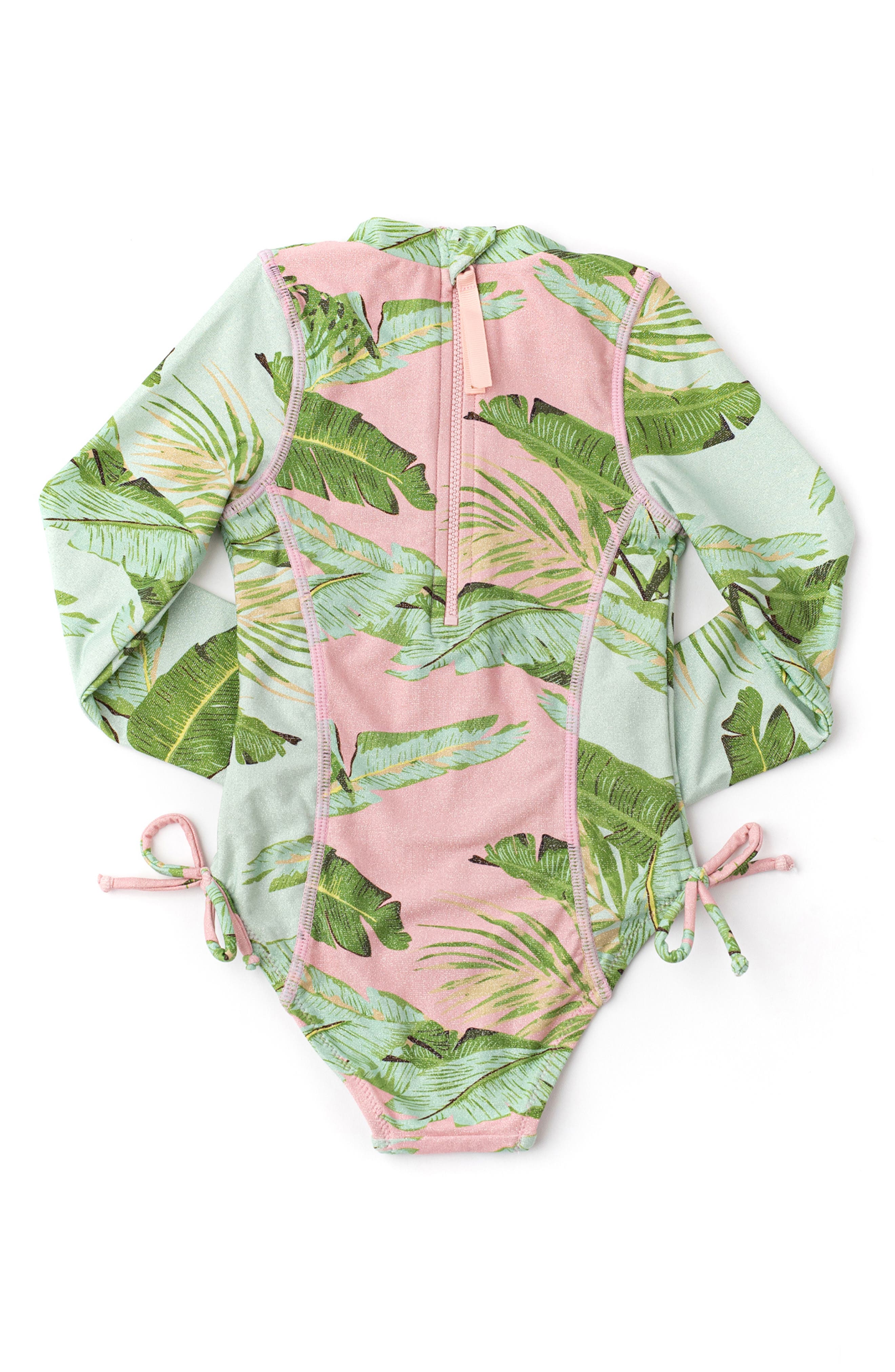 Shade Critters Kids' Shimmer Cabana Palms Long Sleeve One-Piece UPF 50+ Rashguard Swimsuit