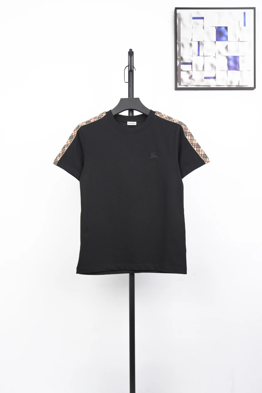 Burberry Black Check Shoulder Equestrian Knight Cotton T-Shirt product photo from LabelPicks