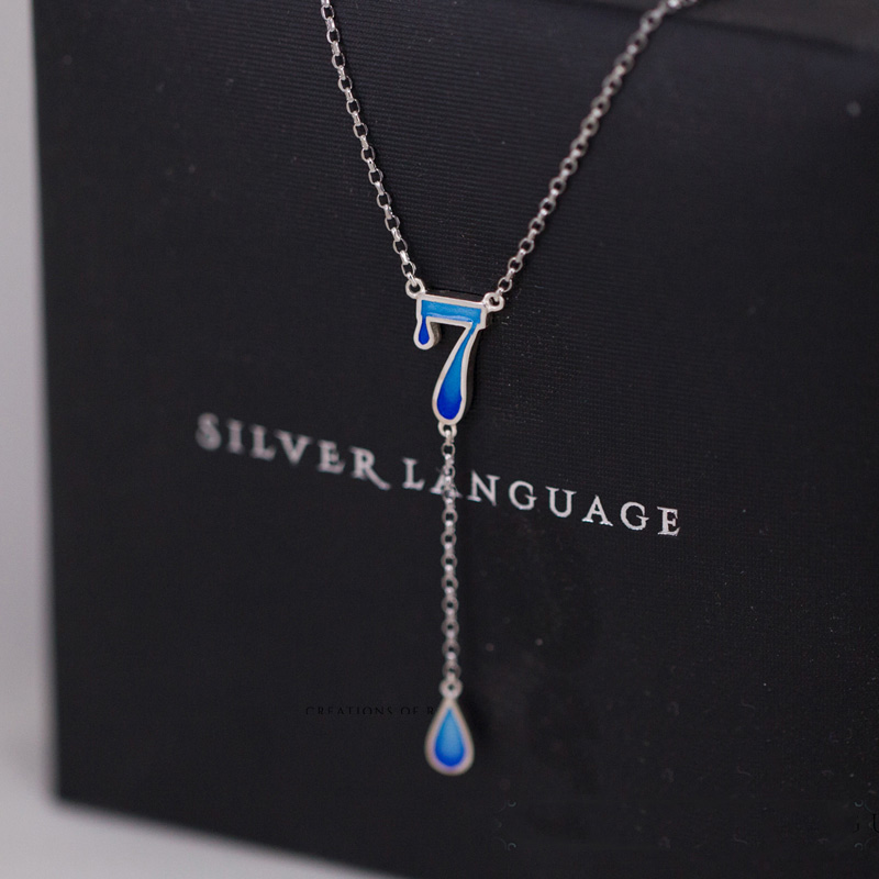 Blue 925 Sterling Silver Lucky Number 7 Necklace