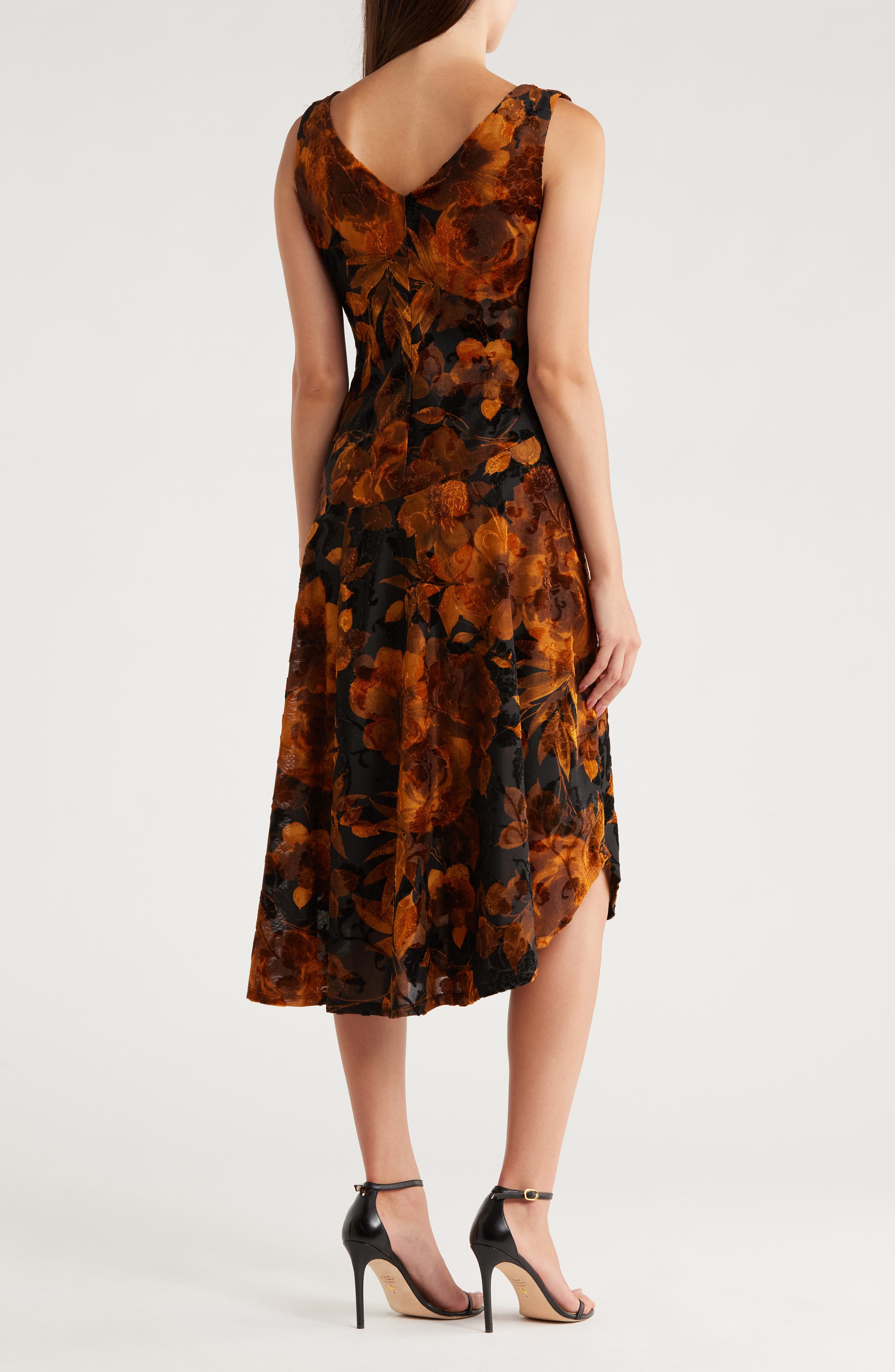 Connected Apparel Velvet Burnout Midi Dress