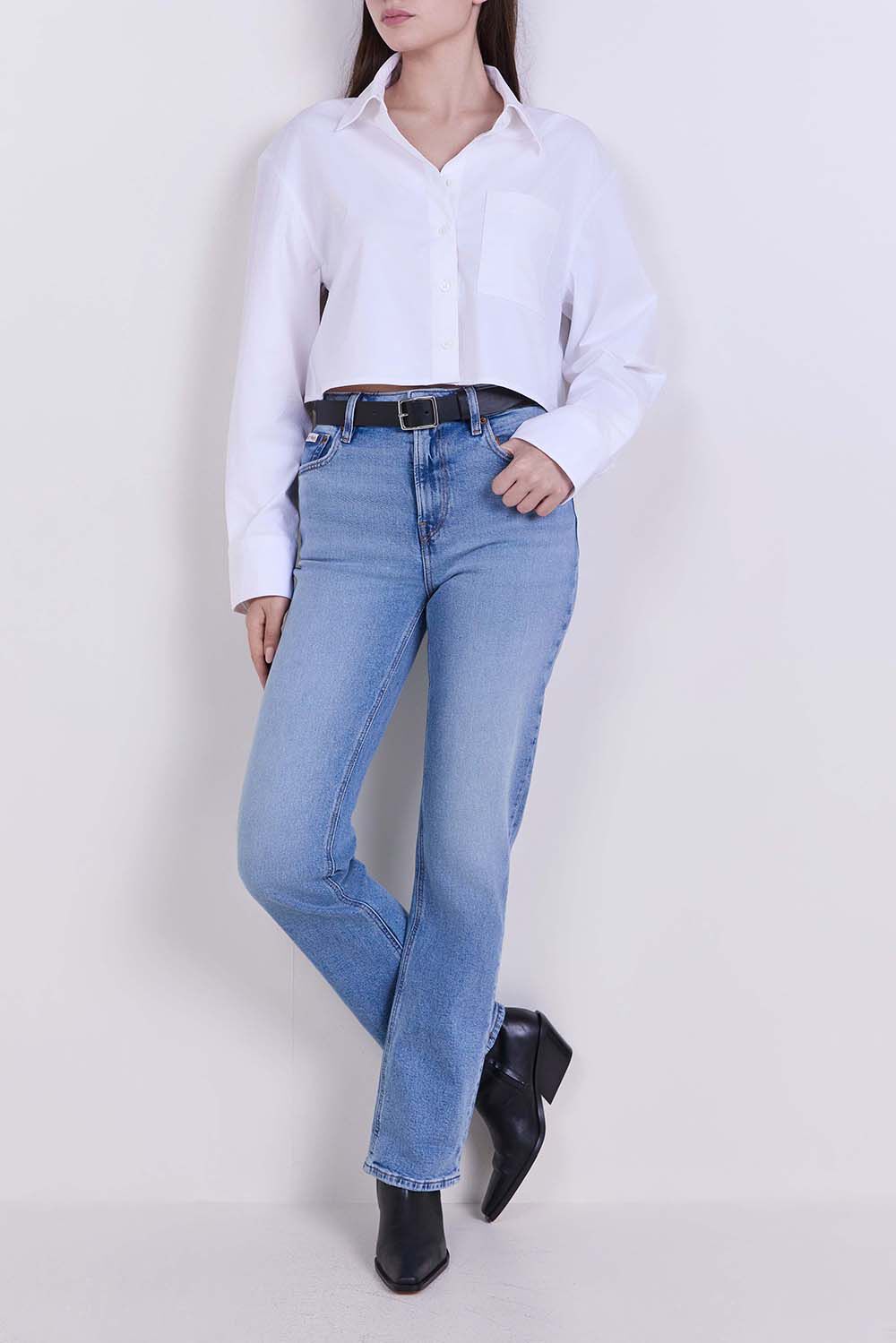 CALVIN KLEIN מכנסי ג'ינס בגזרה גבוהה וישרה
