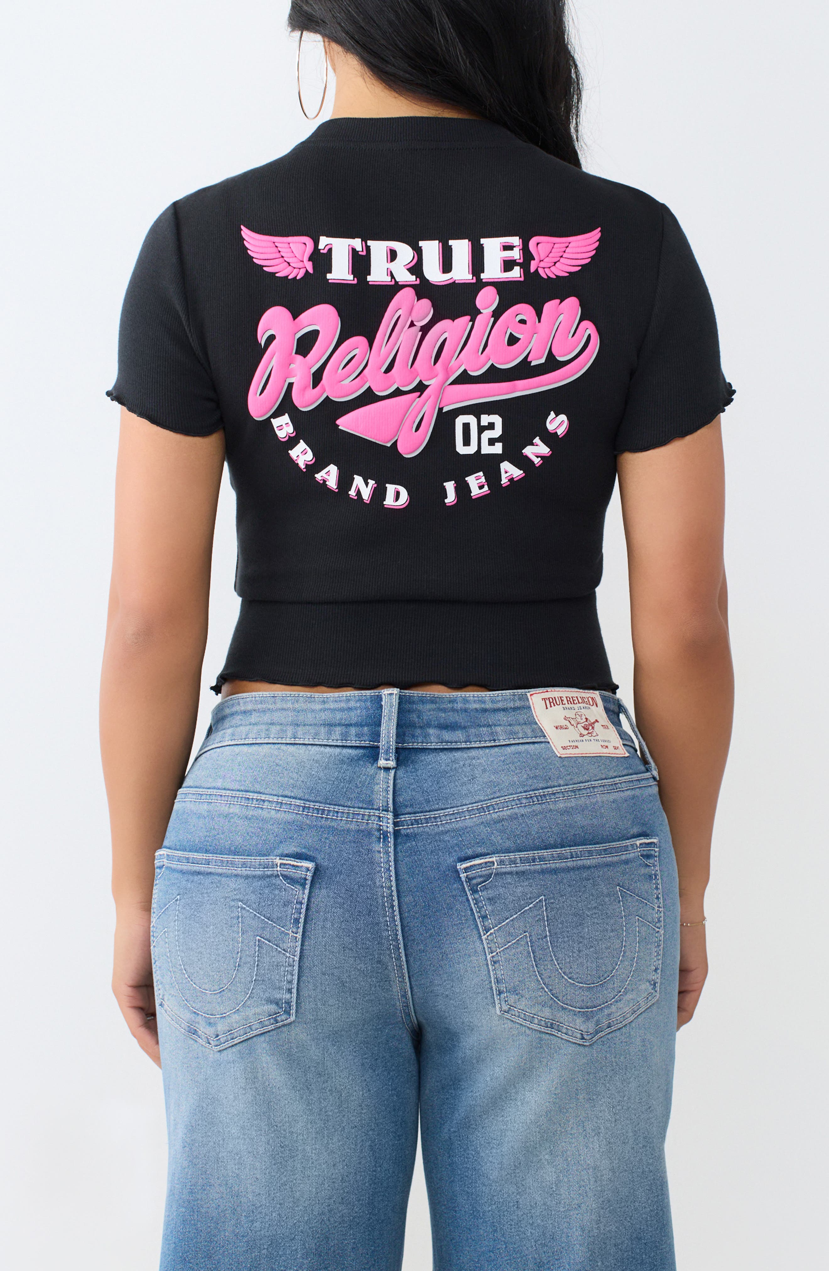 True Religion Wings Lettuce Edge Rib Baby Tee