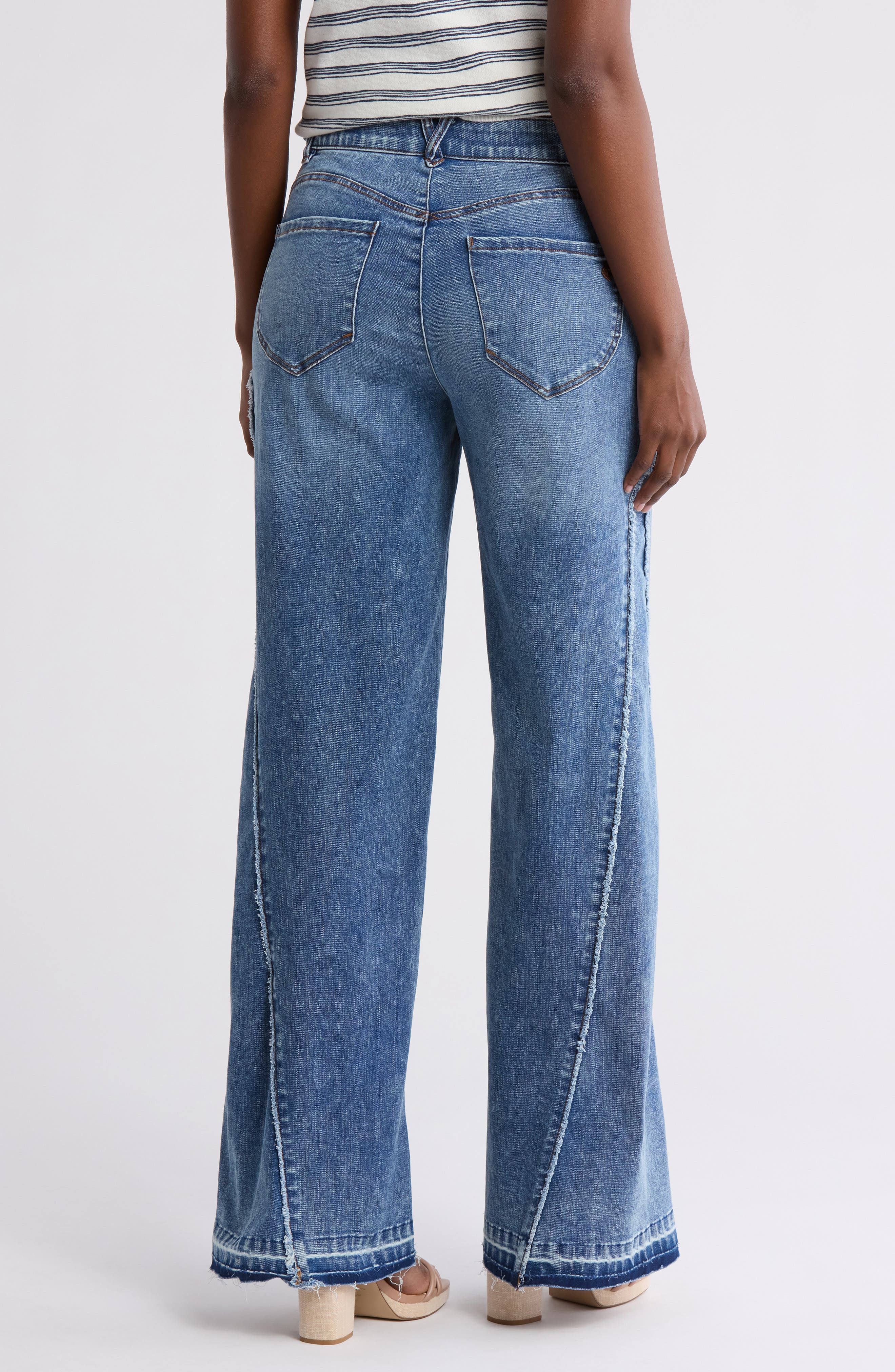 Democracy Wide Leg Paneled Raw Hem Jeans