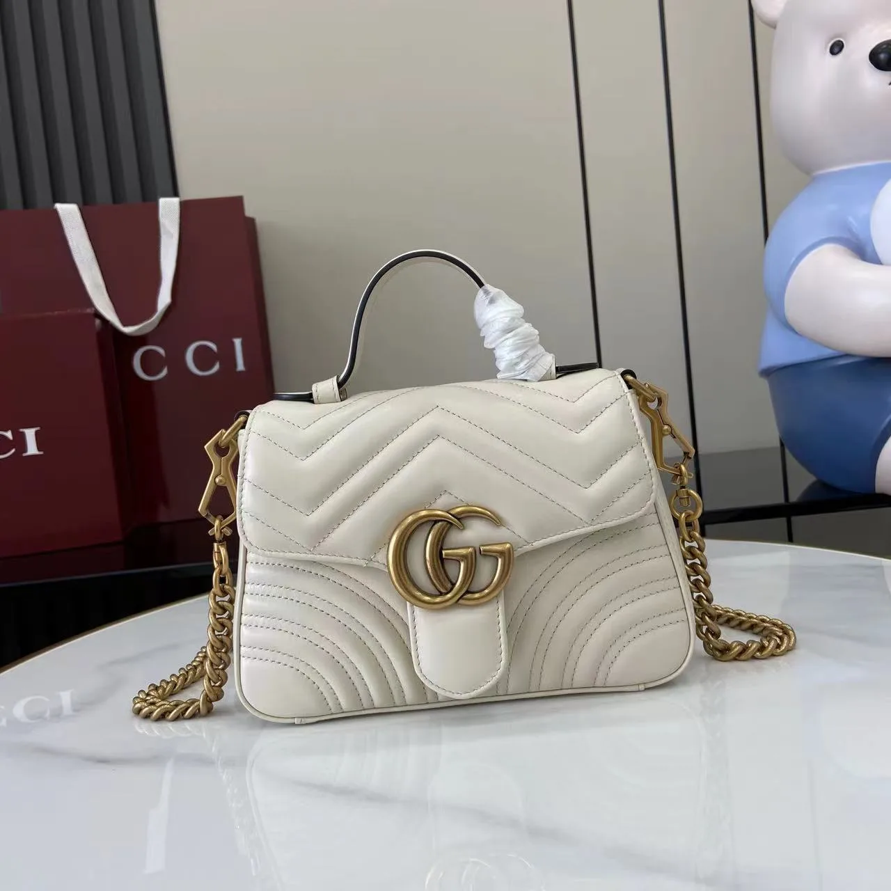 Gucci White Marmont GG Supreme Canvas Top Handle Bag product photo from LabelPicks