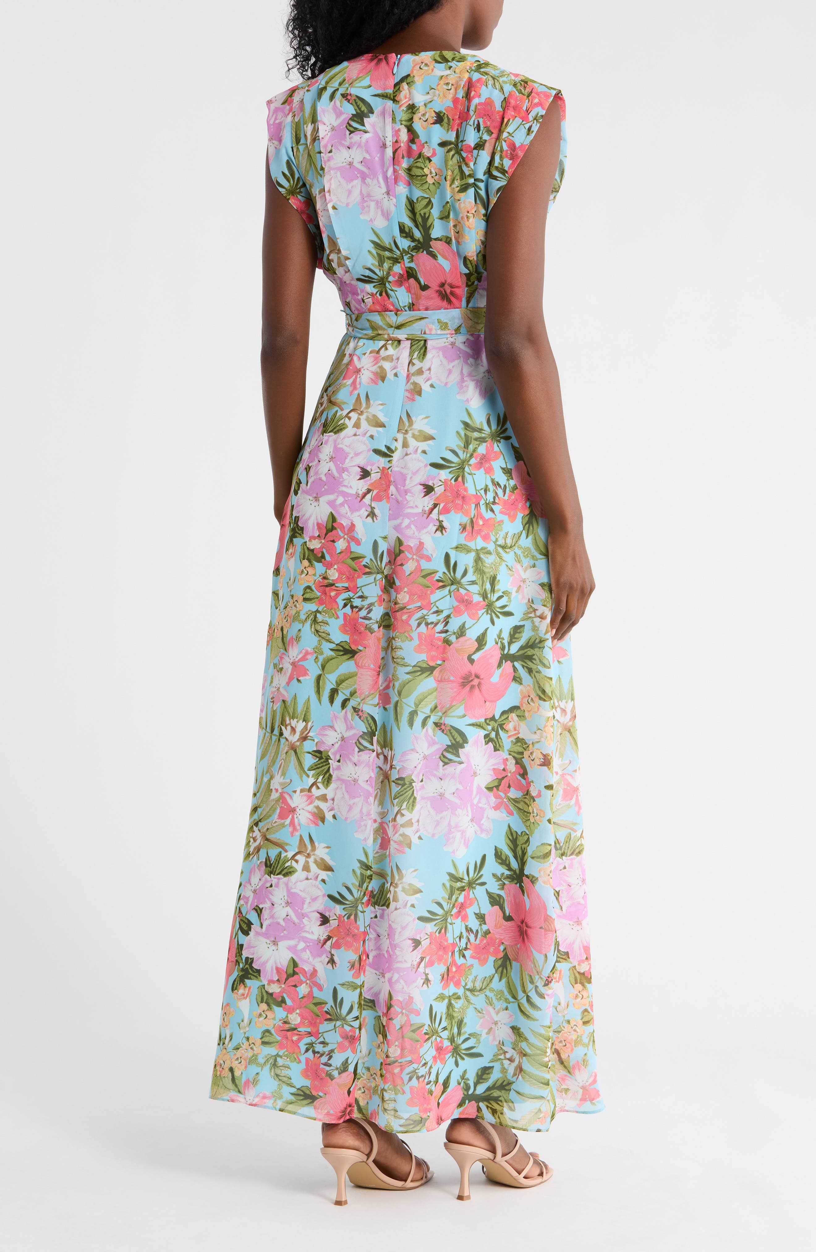 Eliza J Obi Floral Cap Sleeve High-Low Maxi Dress