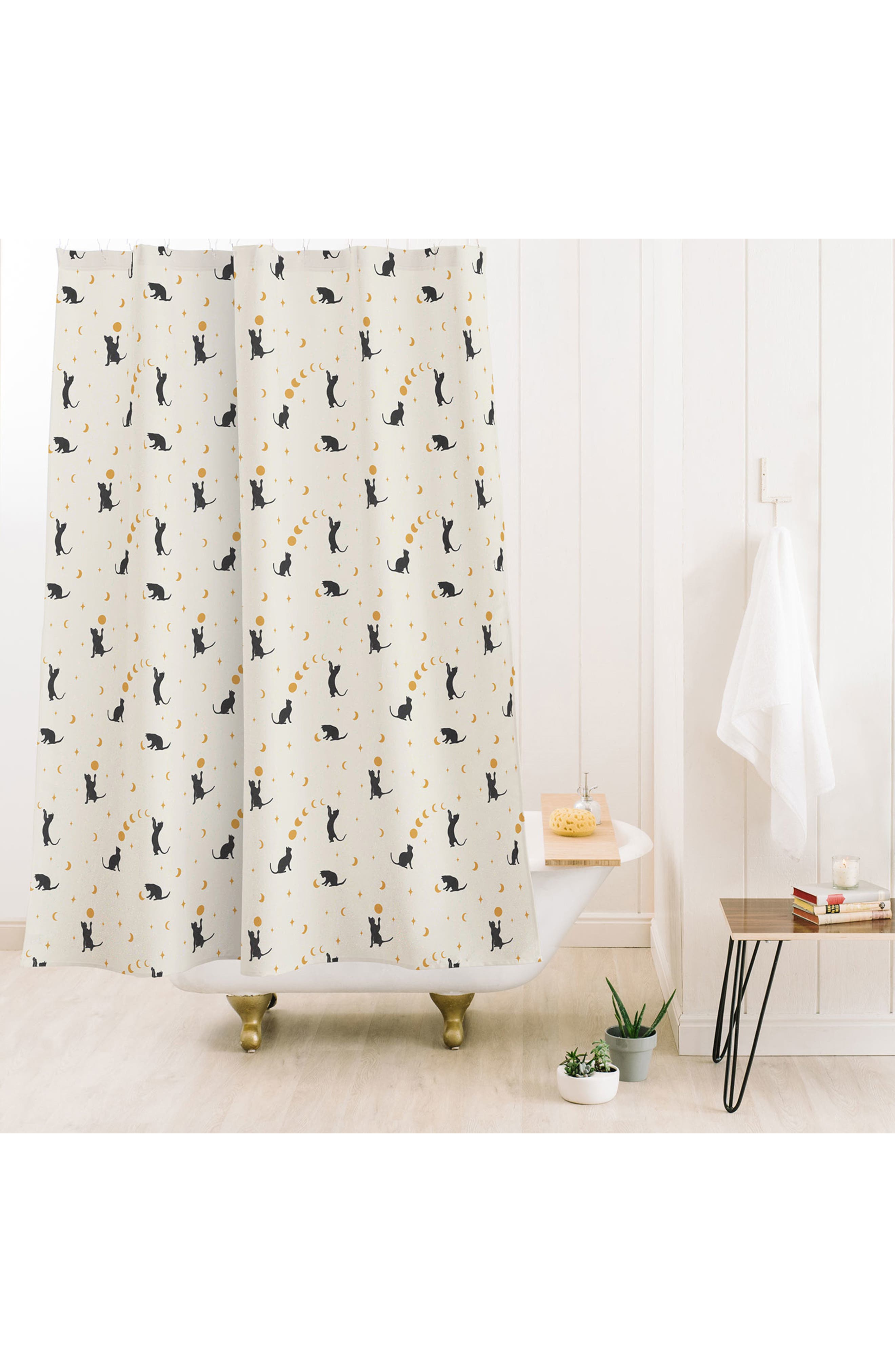 Deny Designs Cat and Moon Shower Curtain