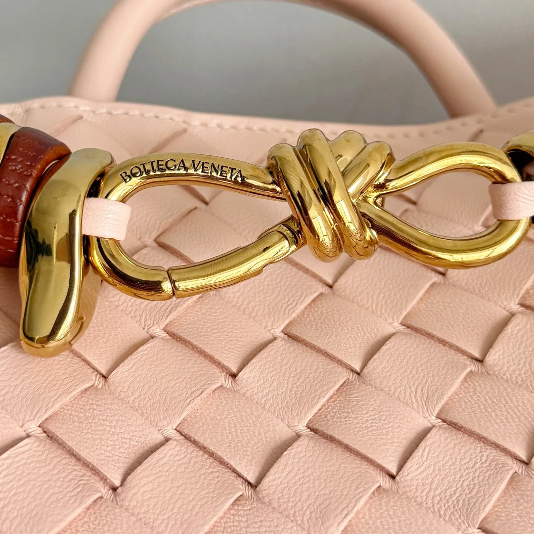 Bottega Veneta Andiamo Pink Intrecciato Woven Leather Top Handle Bag product photo from LabelPicks