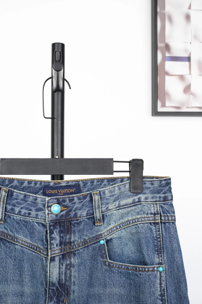 Louis Vuitton Blue Turquoise Button Washed Cargo Denim Pants product photo from LabelPicks