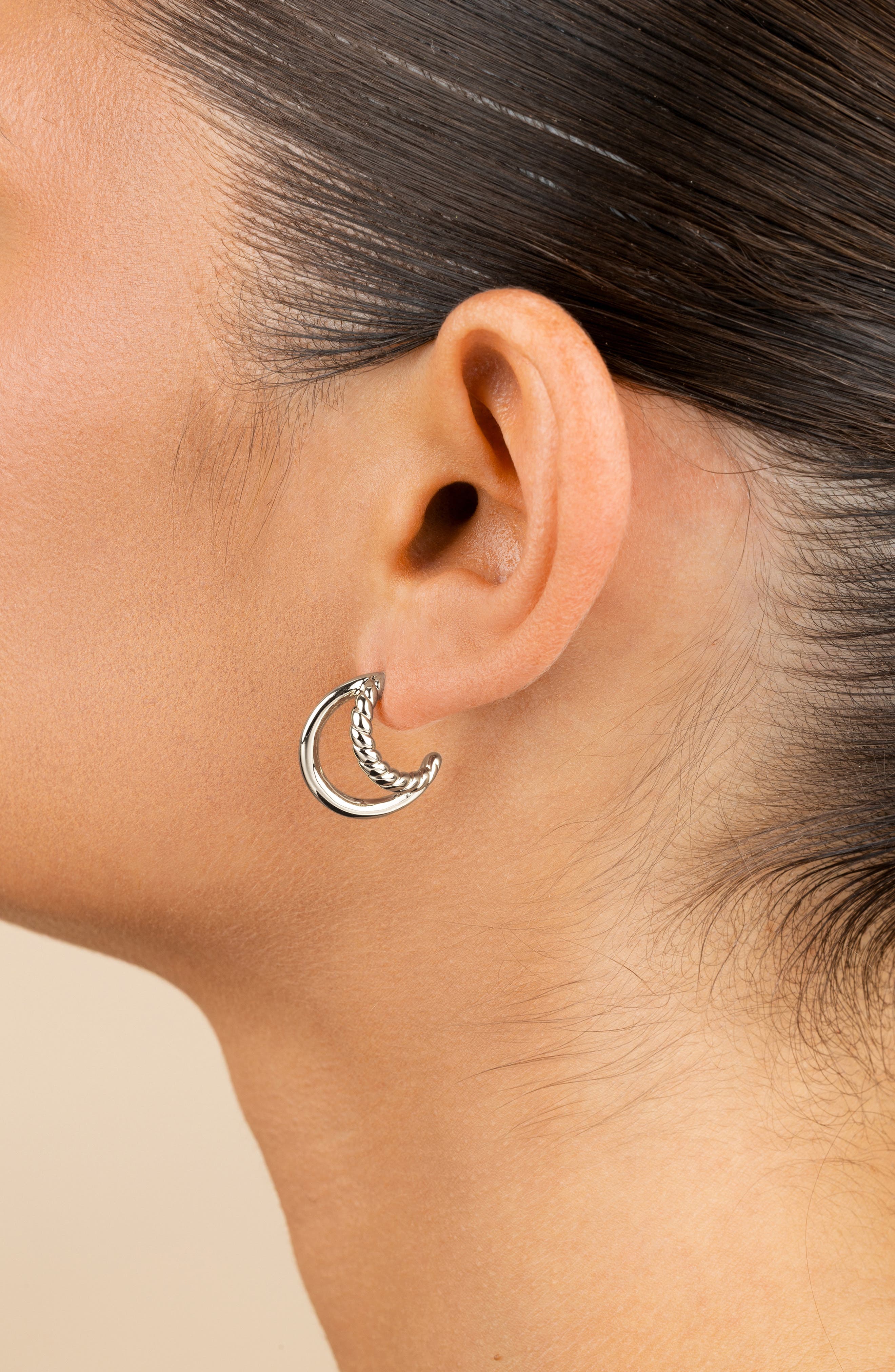 Sterling Forever Acacia Double Row Huggie Hoop Earrings