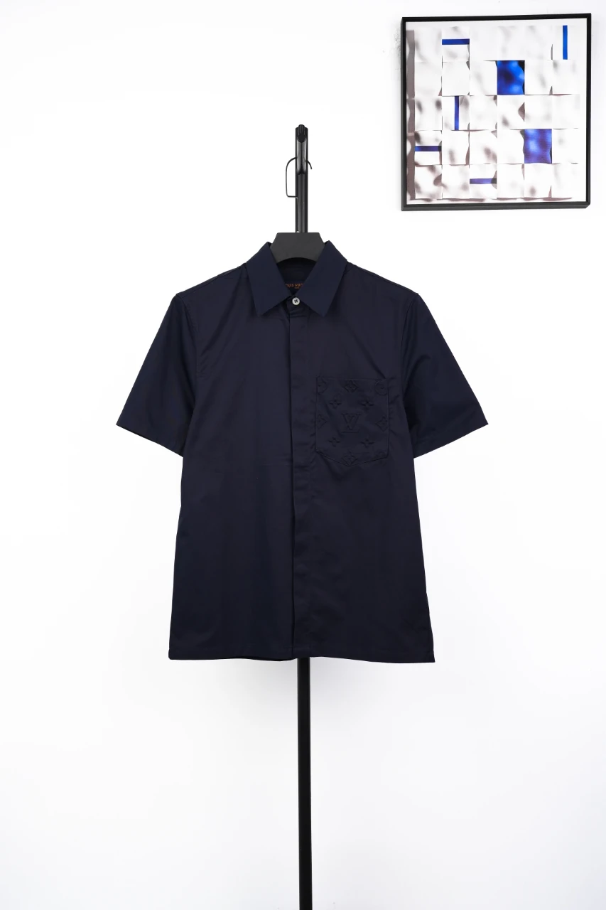 Louis Vuitton Navy Pocket Embossed Monogram Short Sleeve Shirt product photo from LabelPicks