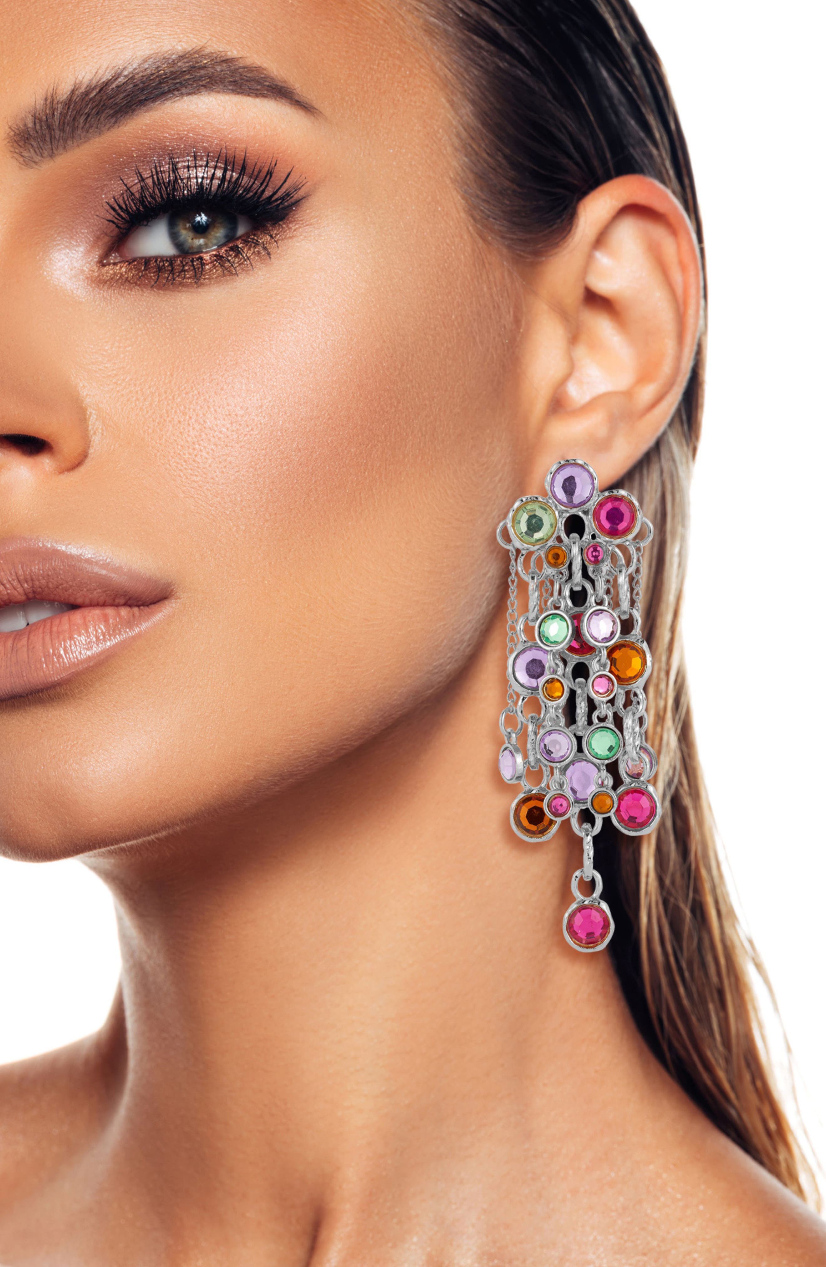 SPHERA MILANO Crystal Chain Drop Statement Earrings