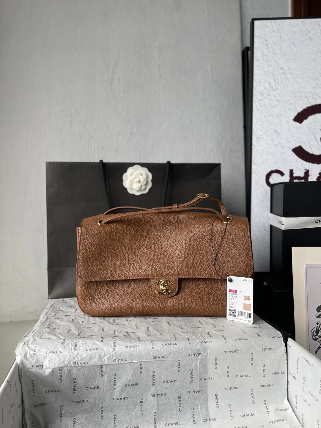 Chanel Brown Classic Flap Grained Leather Shoulder Bag product photo from LabelPicks