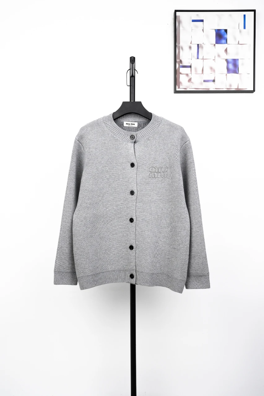 Miu Miu Muted Grey Logo Knit Jacket product photo from LabelPicks