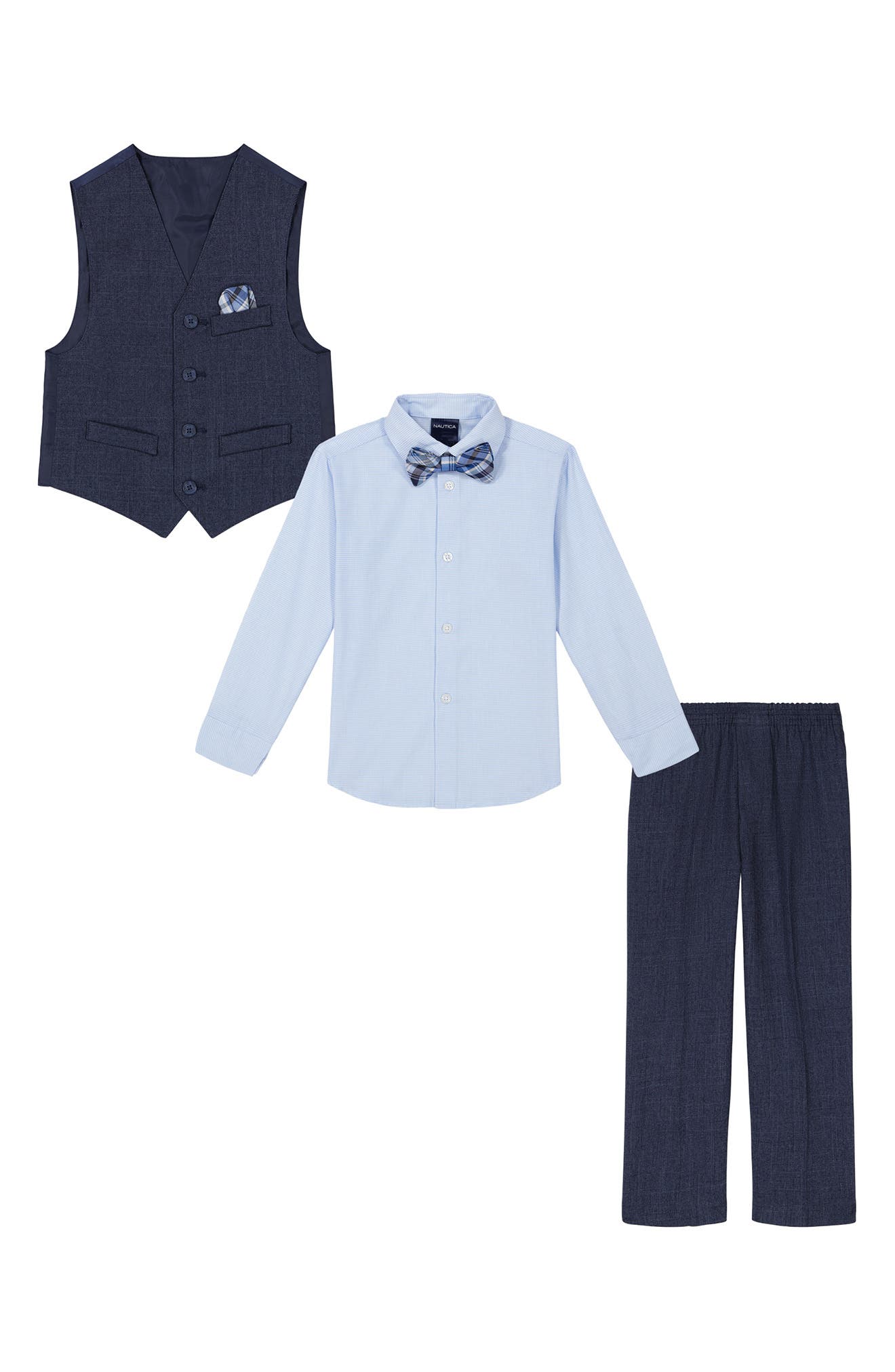 Nautica Kids' Striated Button-Up Shirt, Vest, Bow Tie & Pants Set