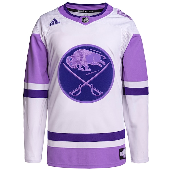 Buffalo Sabres adidas Hockey Fights Cancer Primegreen Authentic Blank Practice Jersey - White/Purple