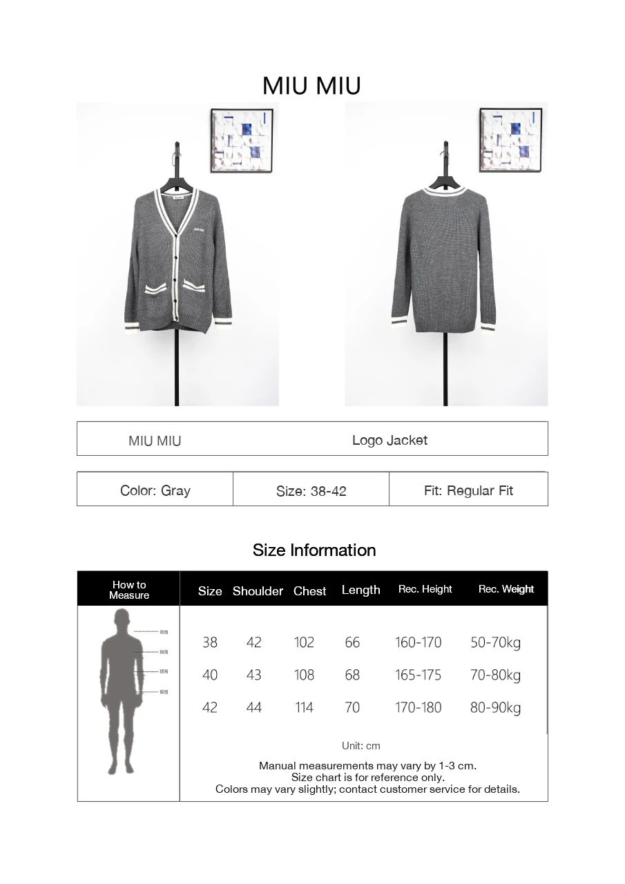 Miu Miu Grey White Trim Logo Knit Cardigan Jacket product photo from LabelPicks