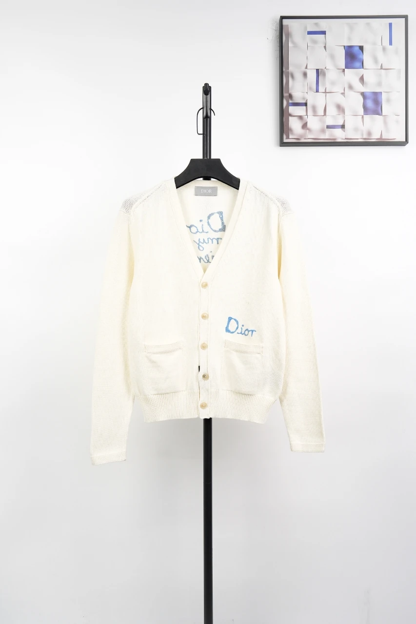 Dior Cream Letter Embroidered V-Neck Cardigan product photo from LabelPicks