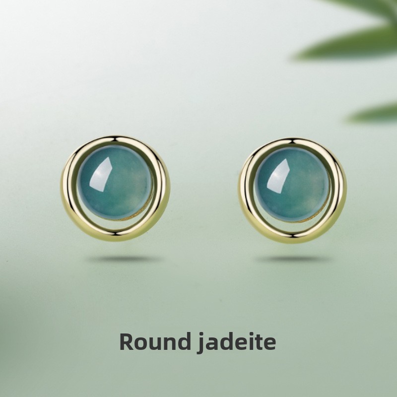 925 sterling silver round jadeite earrings for women, simple new Chinese style, gentle and elegant mosquito coil design, high-end earrings