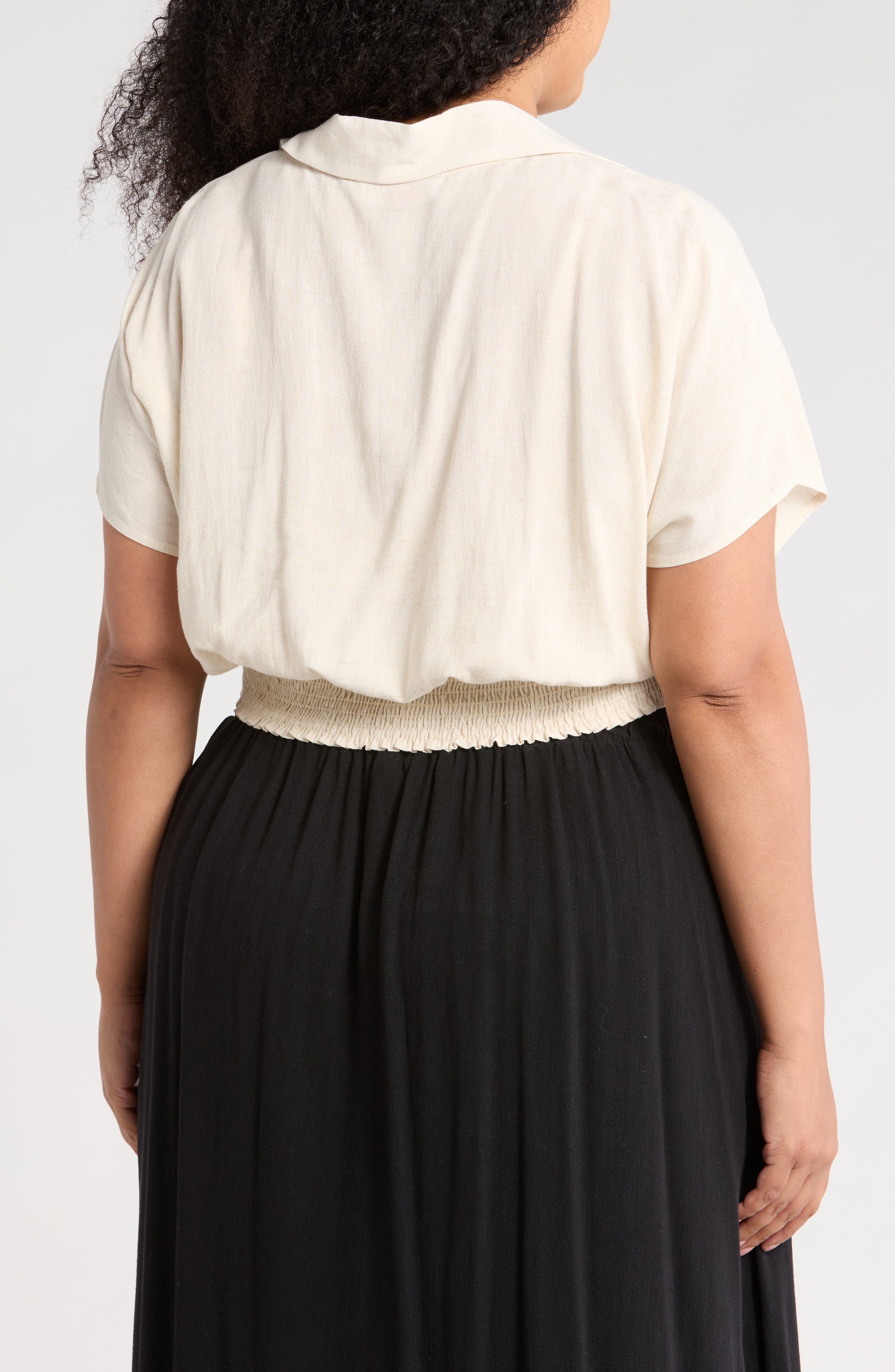 Renee C Collared Short Sleeve Crop Top