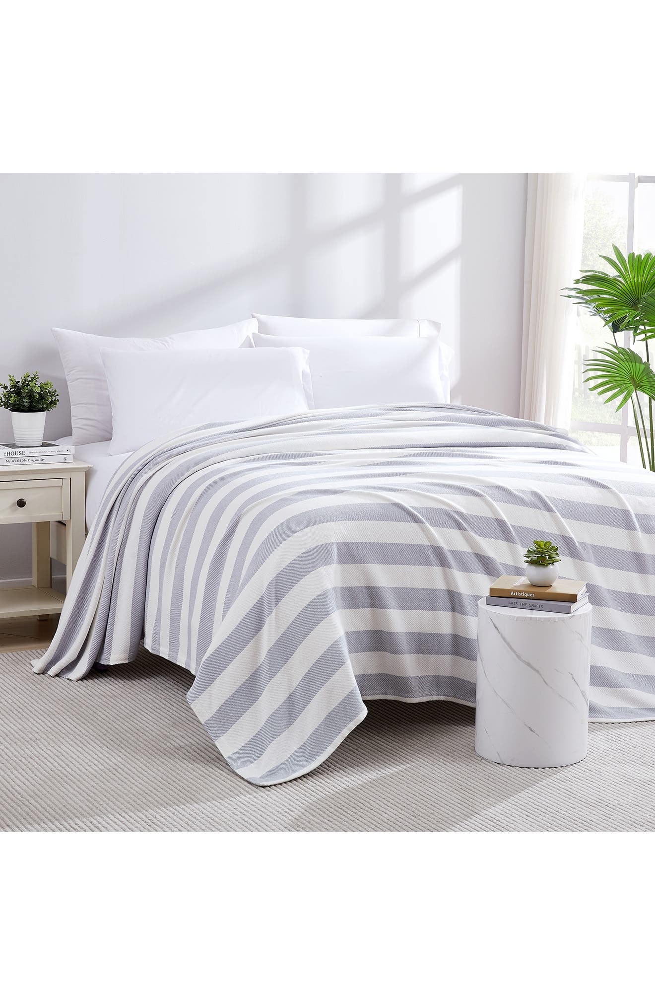 SOUTHSHORE FINE LINENS Striped Cotton Luxury Blanket