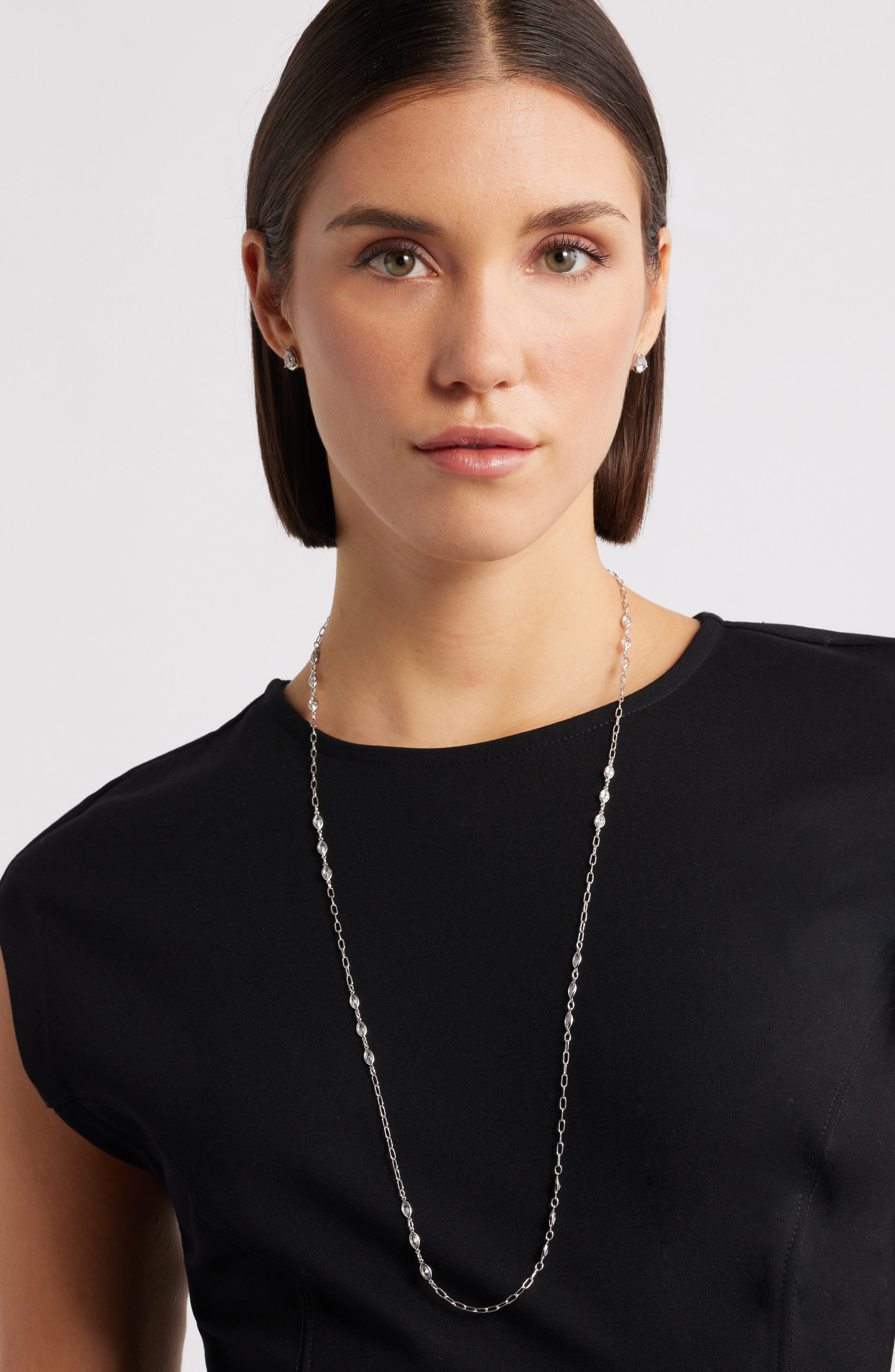 Nordstrom Bezel Cubic Zirconia Station Long Necklace