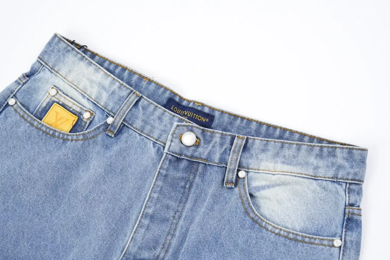 Louis Vuitton Light Blue Stitch Letter Embroidered Denim Pants product photo from LabelPicks