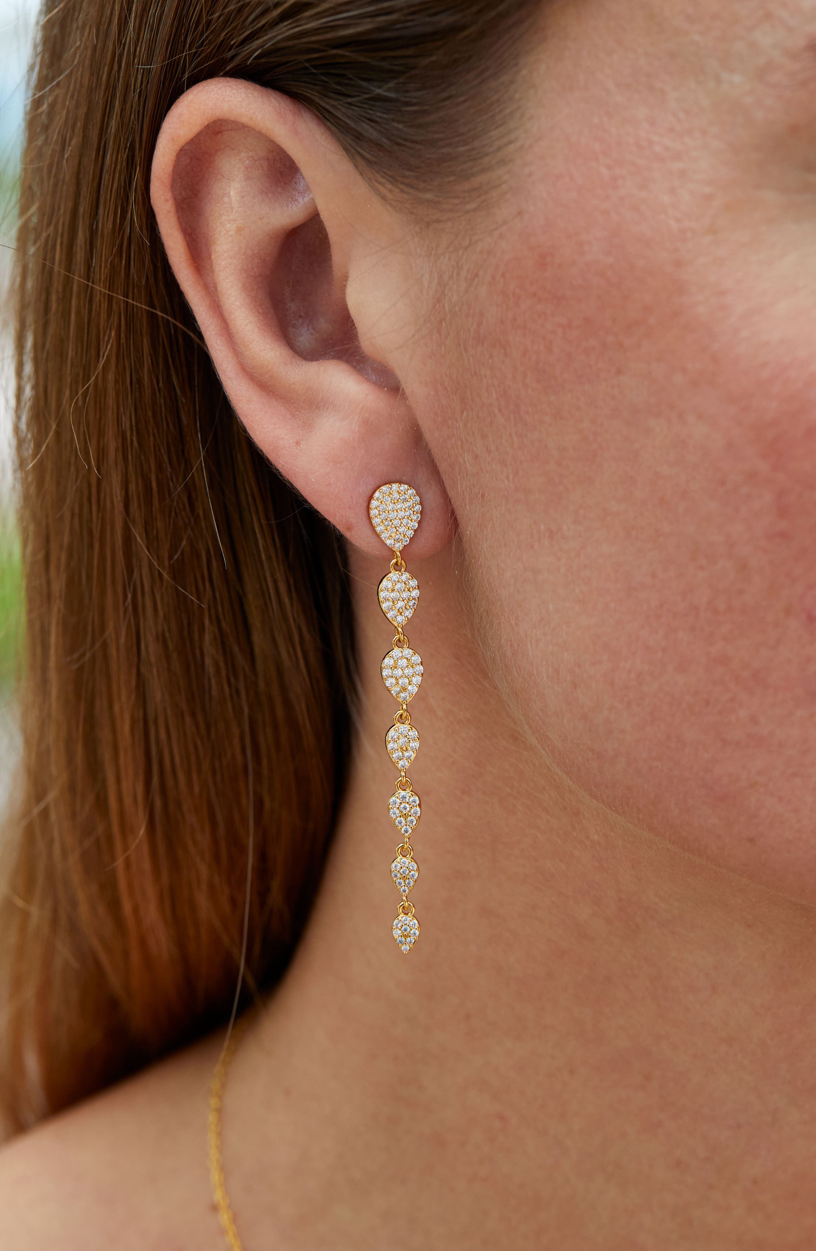 SAVVY CIE JEWELS 18K Gold Vermeil Pavé CZ Graduated Teardrop Earrings