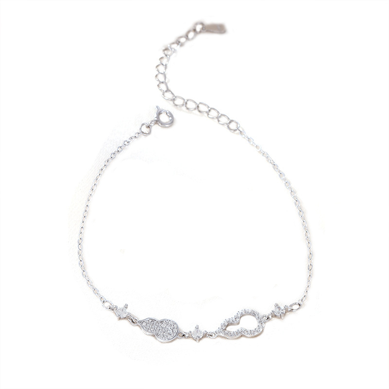 925 sterling silver bracelet with a double gourd design, featuring a Chinese-style micro-pave setting of cubic zirconia stones, in an ins-style design, a new Chinese-style bracelet