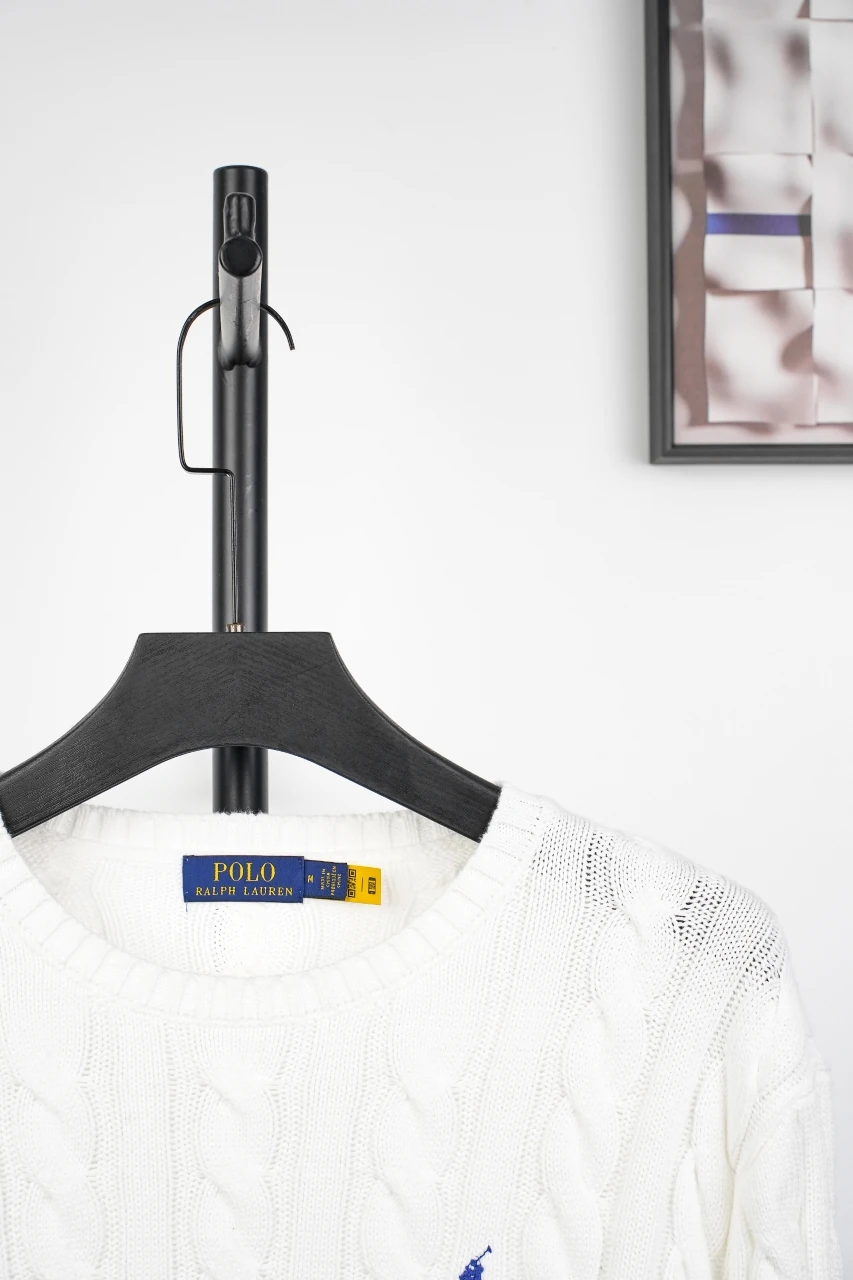 Ralph Lauren White Cable-Knit Cotton Crewneck Sweater product photo from LabelPicks