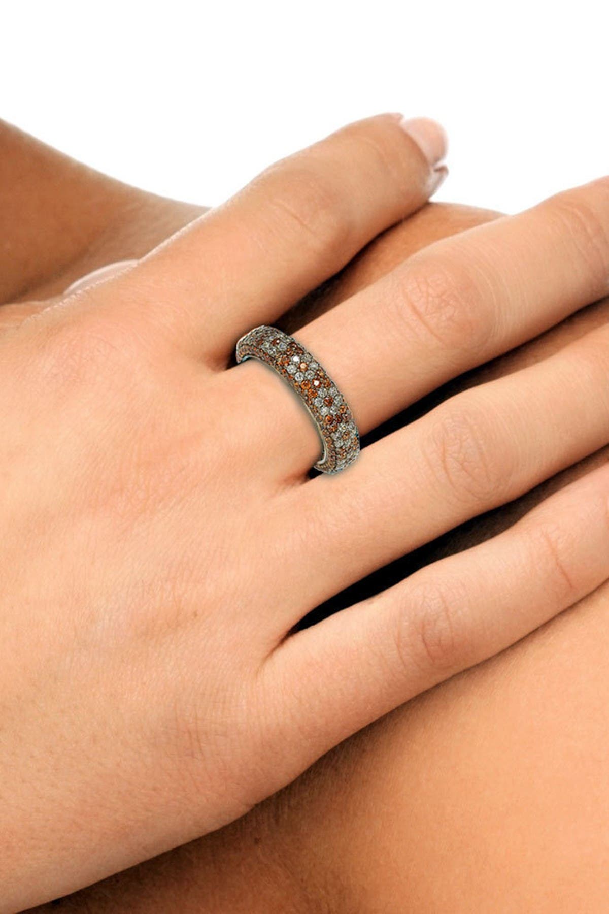 SUZY LEVIAN Sterling Silver Brown & White Cubic Zirconia Flower Eternity Band Ring