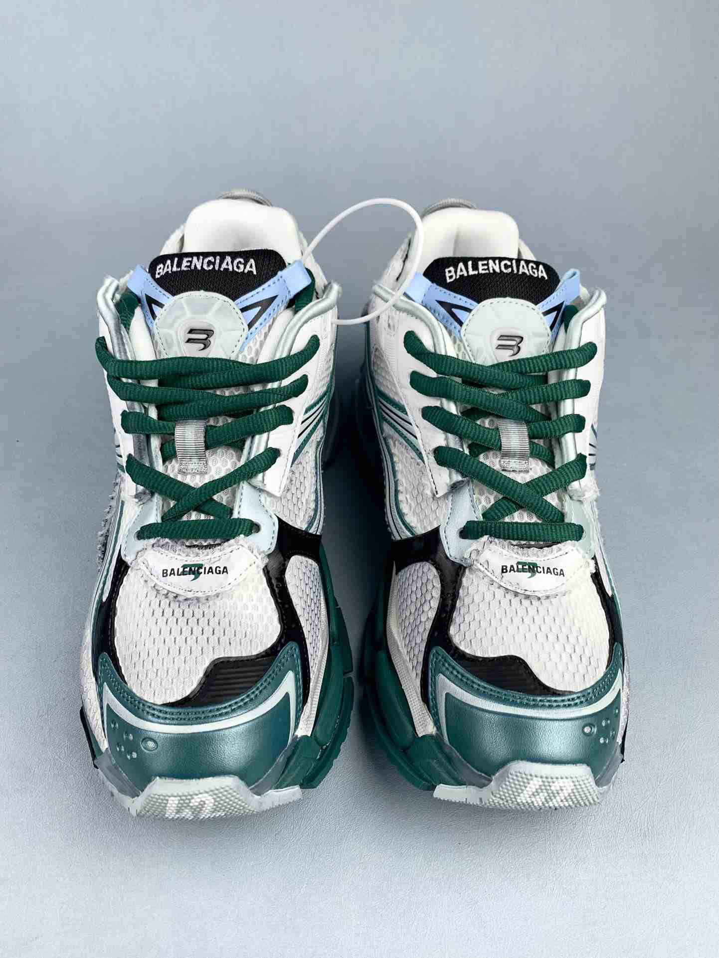 Runner Sneaker in White/Green/Blue