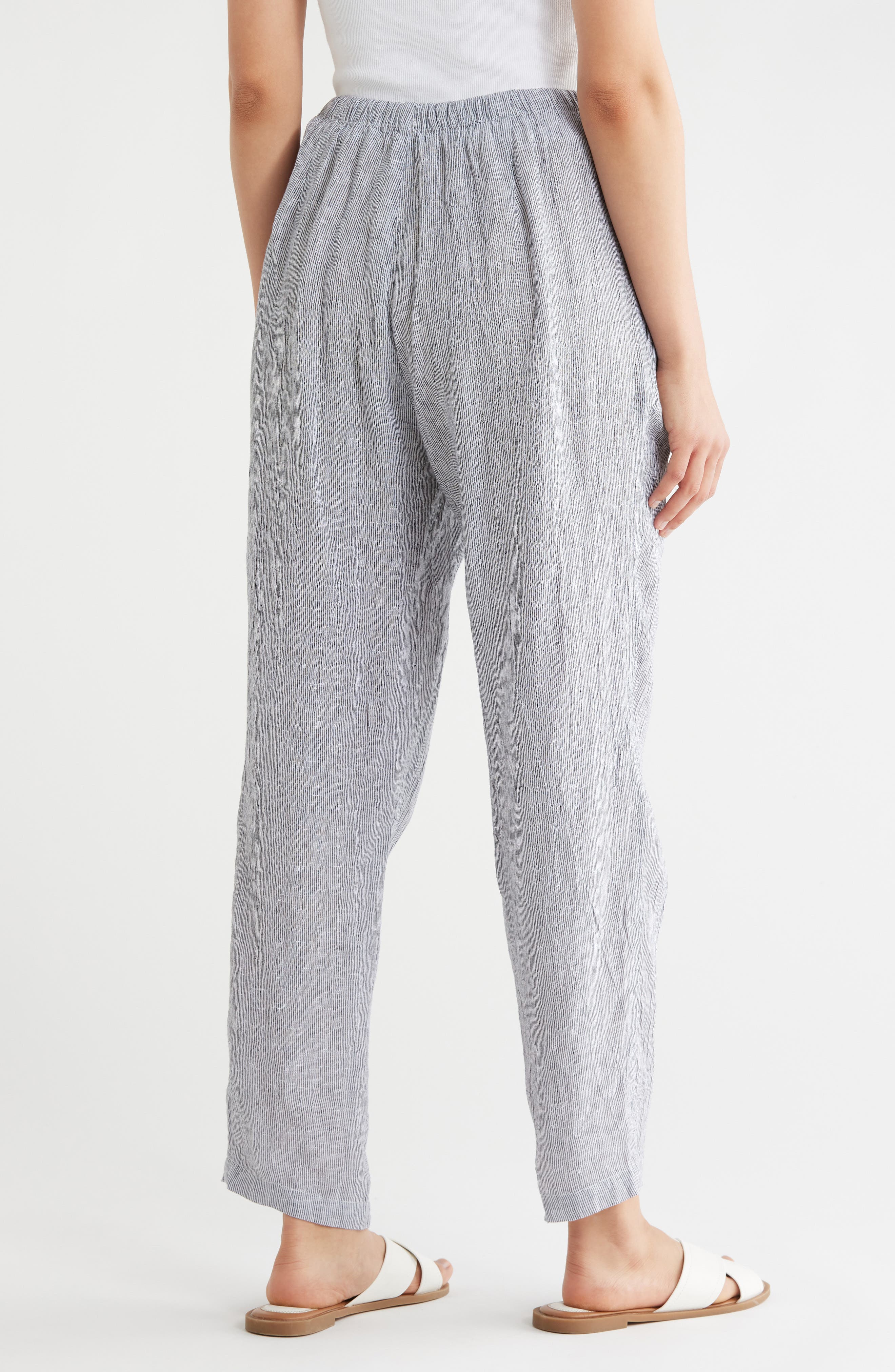 Eileen Fisher Stripe Organic Linen Tapered Ankle Pants
