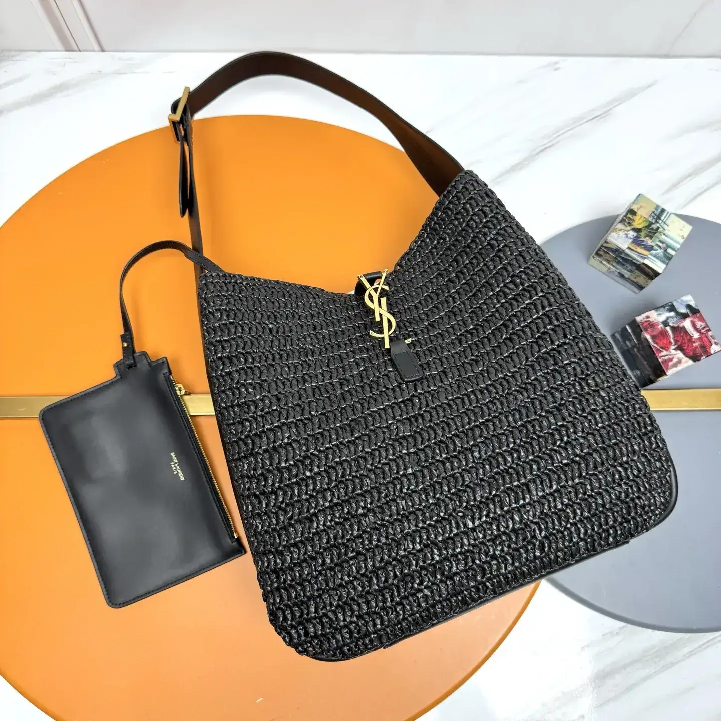 Saint Laurent Black Straw Woven Shoulder Bag product photo from LabelPicks