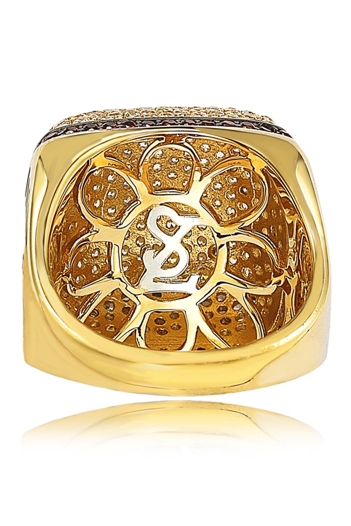 SUZY LEVIAN 14K Yellow Gold Plated Sterling Silver Pavé CZ Square Ring