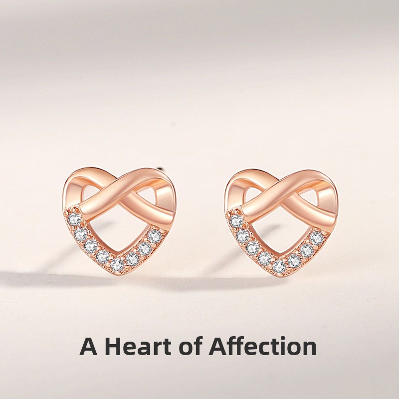925 sterling silver cross heart earrings for women, fashionable retro style, rose gold, versatile heart-shaped earrings, jewelry