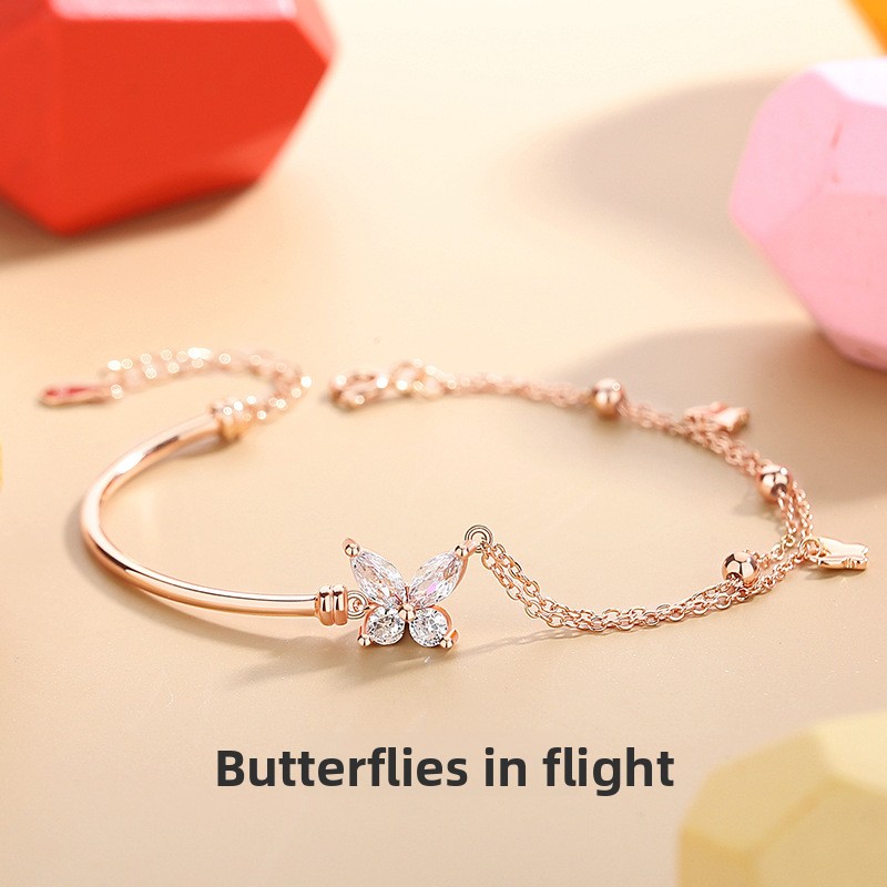 Jin Hong Zhenpin Butterfly Bracelet, Pure Silver, Forest Style, Trendy, Instagram-Worthy, Girly Bracelet, Unique Design, Cubic Zirconia Jewelry