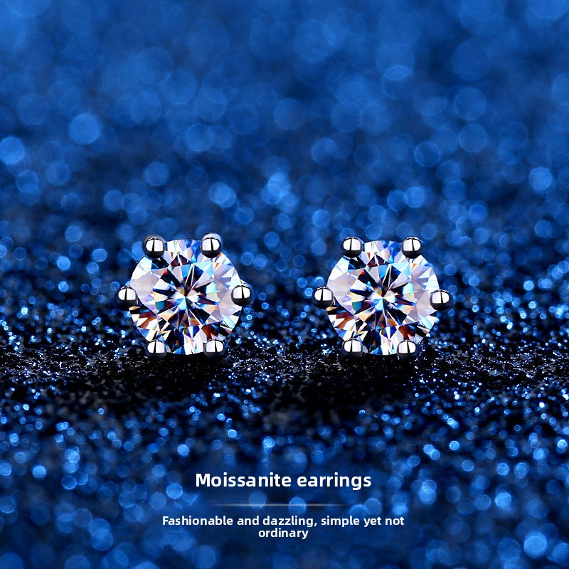 s925 sterling silver moissanite diamond classic six-prong stud earrings for women, elegant and simple faux diamond earrings