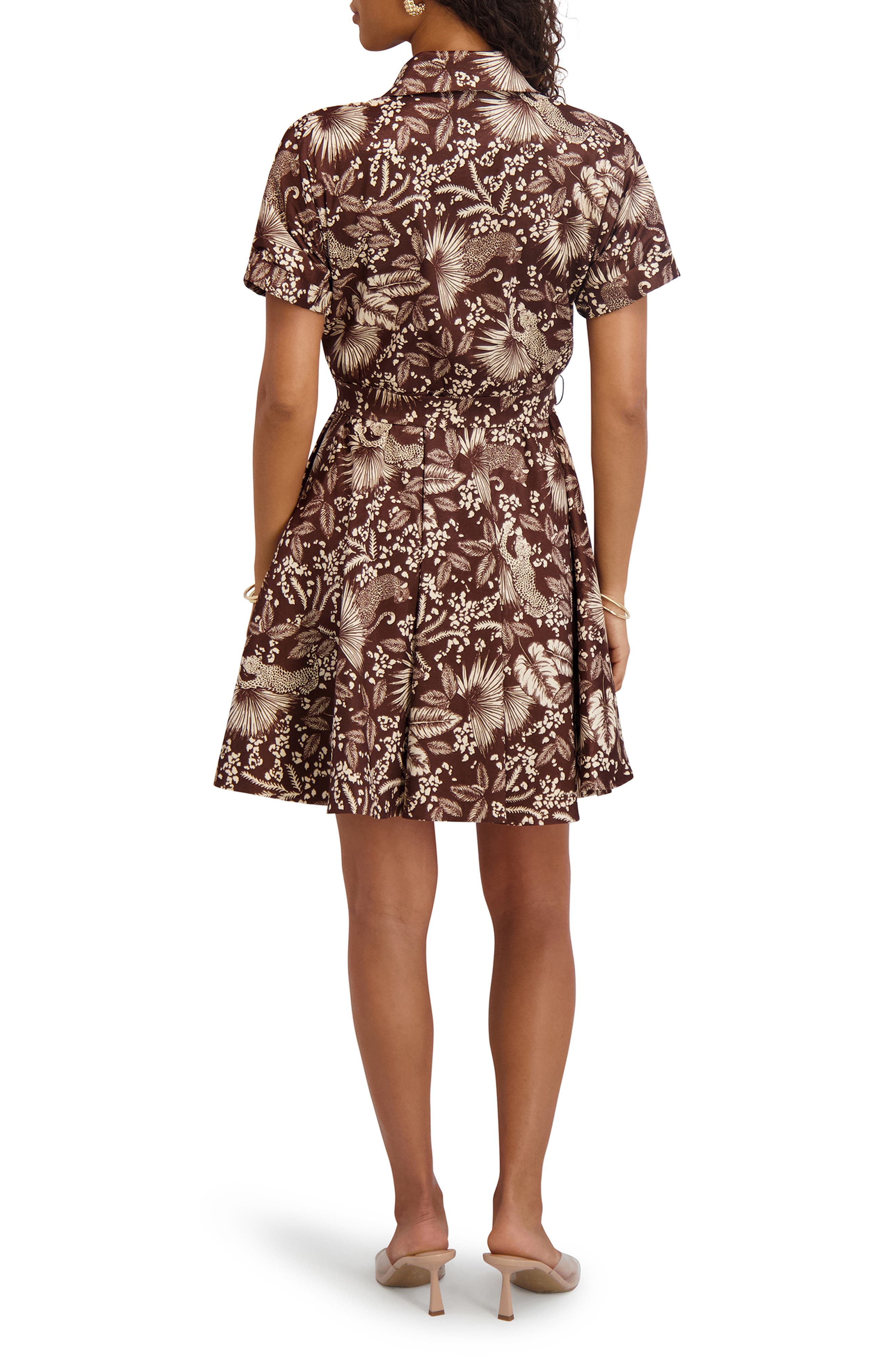 Kensie Jungle Print Short Sleeve Taffeta Shirtdress